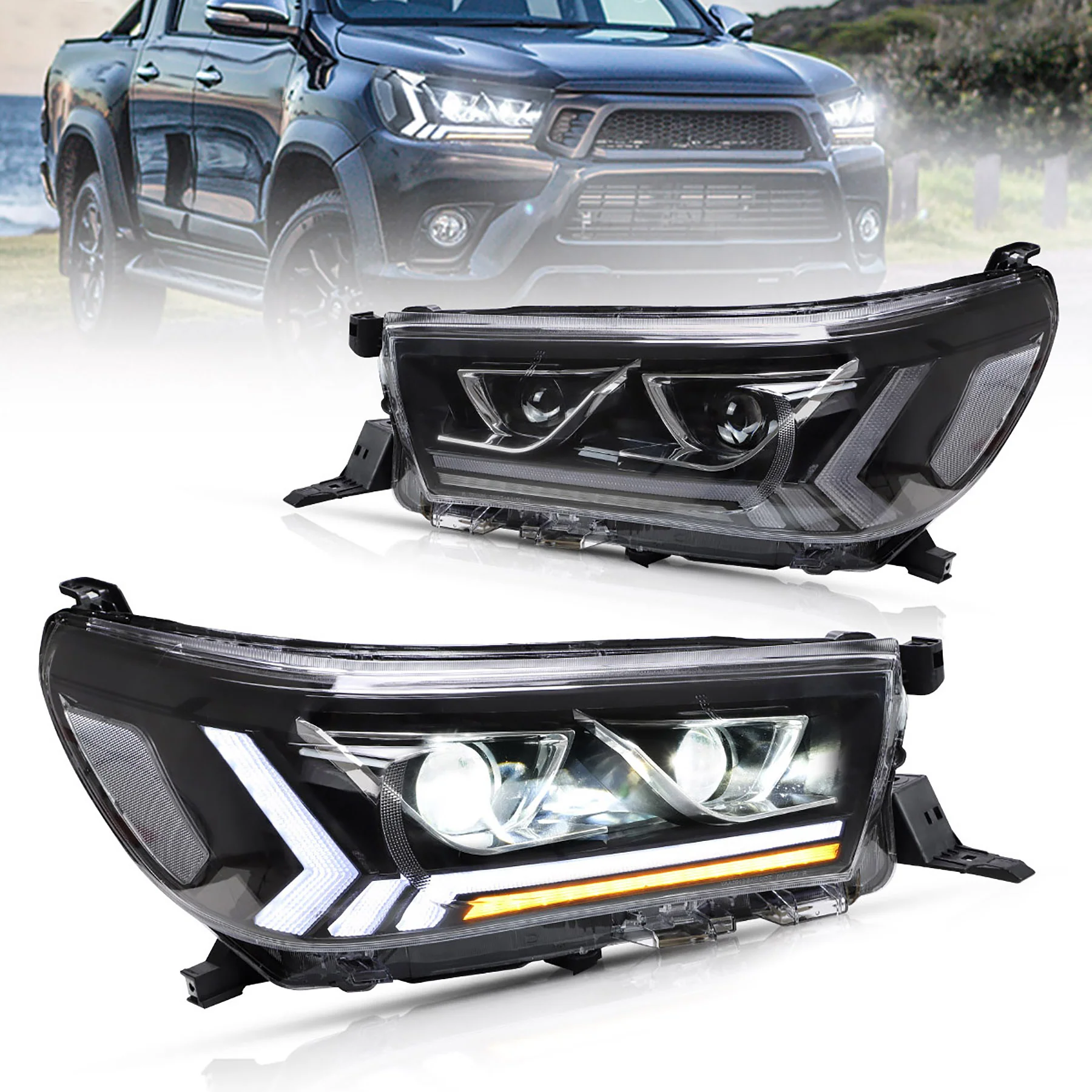 VLAND Full LED Headlights For Toyota Hilux / Revo 8th Gen 2015-2020 With Start Dynamic Lighting - Image 4