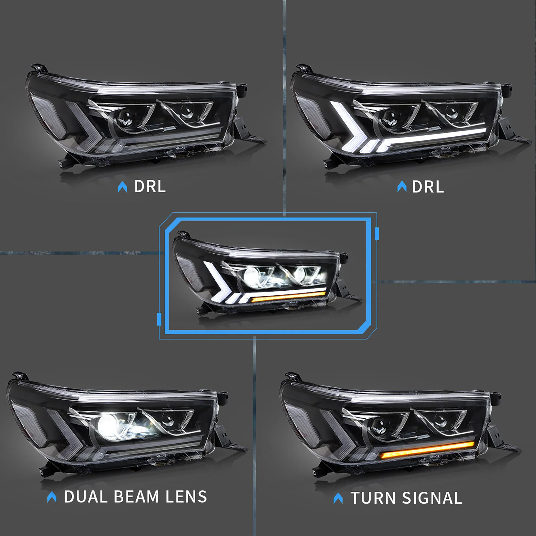 VLAND Full LED Headlights For Toyota Hilux / Revo 8th Gen 2015-2020 With Start Dynamic Lighting - Image 7