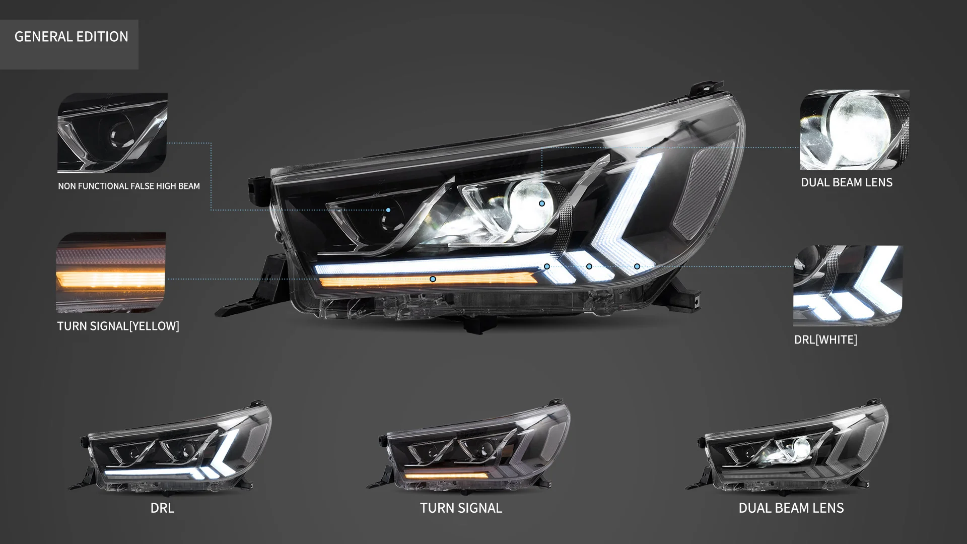 VLAND Full LED Headlights For Toyota Hilux / Revo 8th Gen 2015-2020 With Start Dynamic Lighting - Image 8