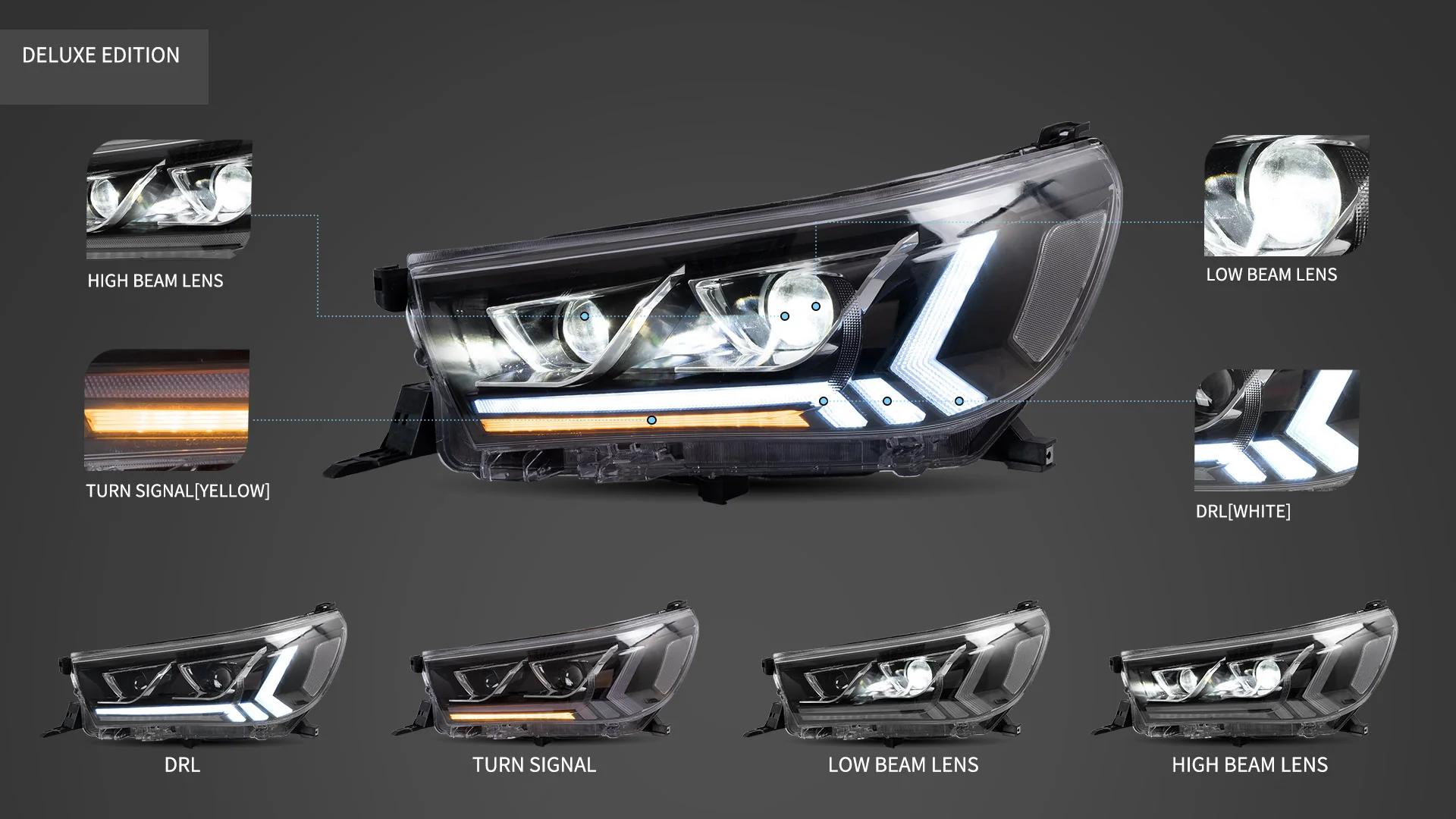 VLAND Full LED Headlights For Toyota Hilux / Revo 8th Gen 2015-2020 With Start Dynamic Lighting - Image 9