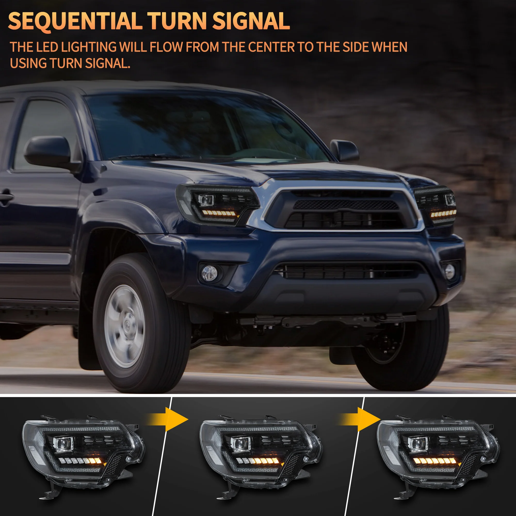 VLAND Full LED Headlights For Toyota Tacoma 2012-2015 2nd Gen Restyled With Dynamic DRL - Image 3
