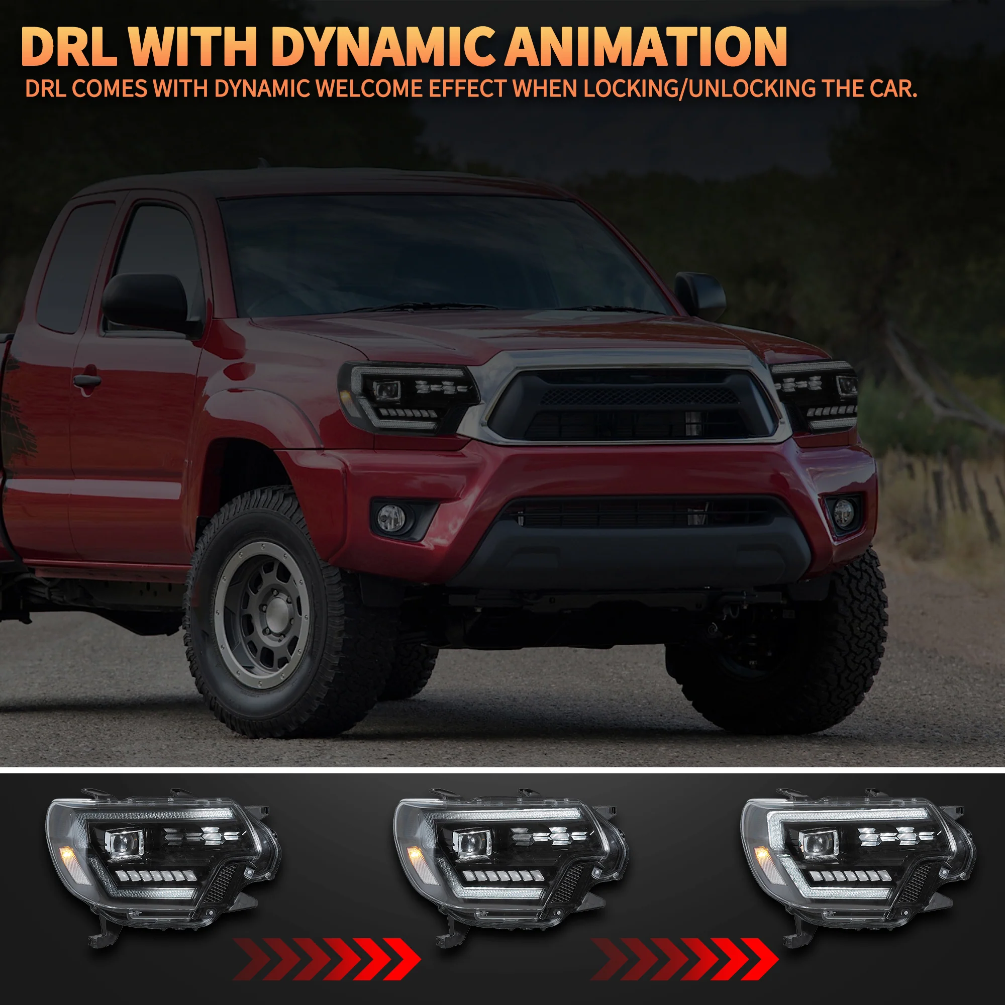 VLAND Full LED Headlights For Toyota Tacoma 2012-2015 2nd Gen Restyled With Dynamic DRL - Image 4