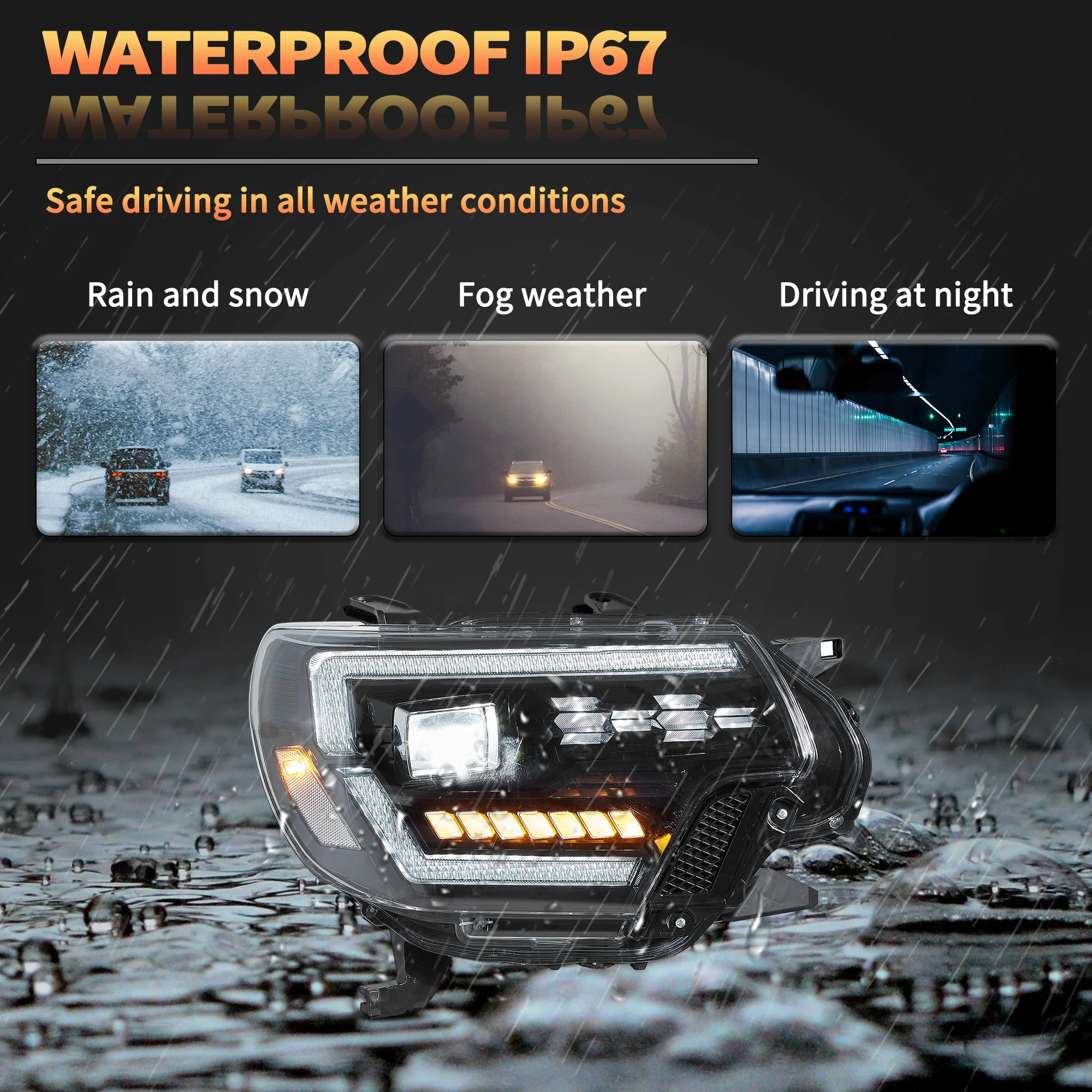 VLAND Full LED Headlights For Toyota Tacoma 2012-2015 2nd Gen Restyled With Dynamic DRL - Image 5