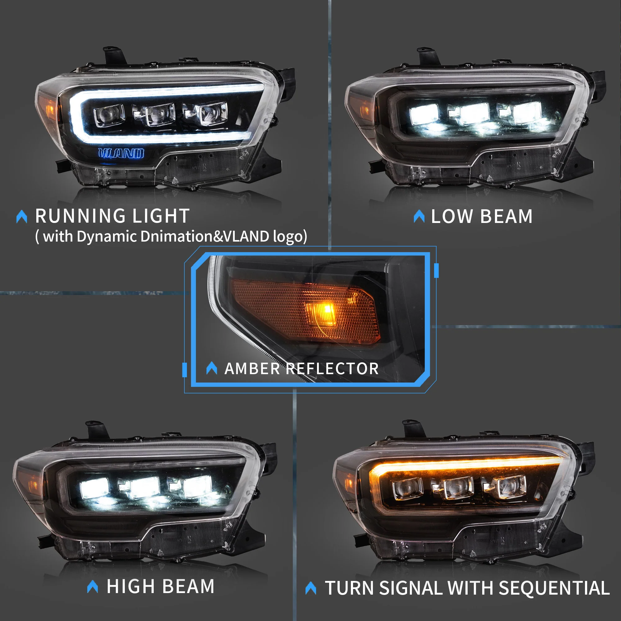 VLAND LED Matrix Projector Headlights For Toyota Tacoma N300 2015-2024 [DOT. SAE.] - Image 3