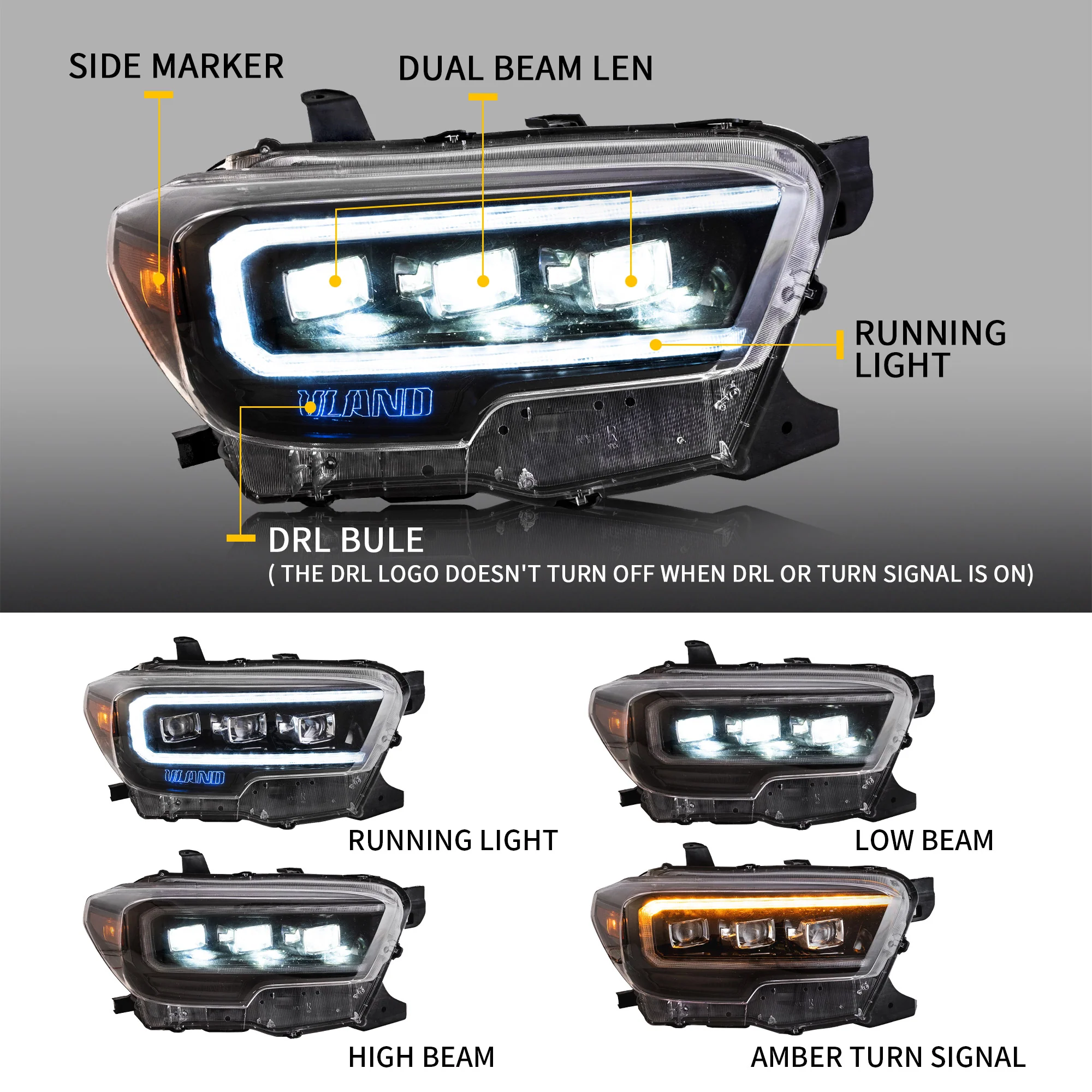 VLAND LED Headlights & Tail Lights For Toyota Tacoma N300 3rd Gen 2015-2024 Front And Rear Lamps Kits [DOT.] - Image 8