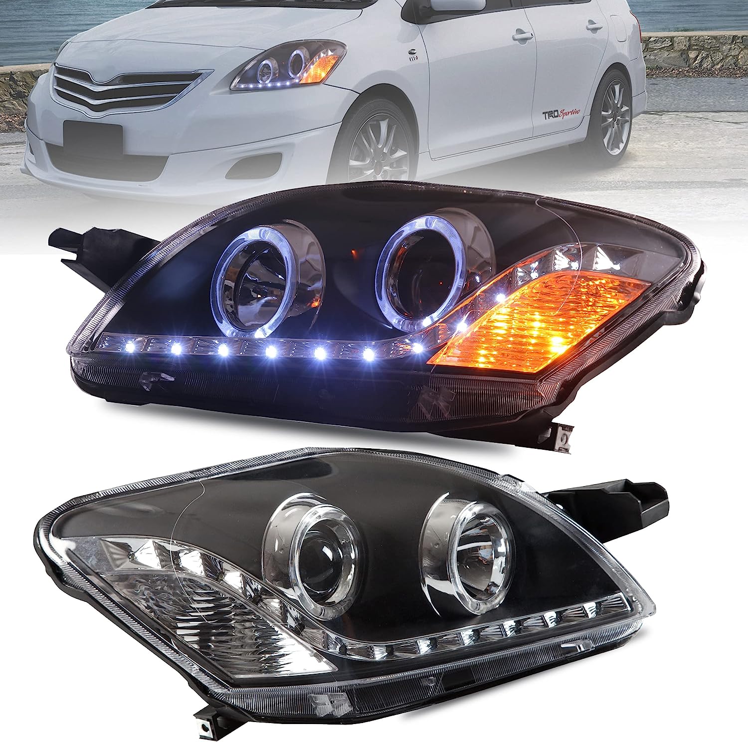 VLAND LED Projector Headlights For Toyota Yaris / Vios / Belta Sedan 2007-2012 (Second Generation / 2nd Gen XP90) - Image 2