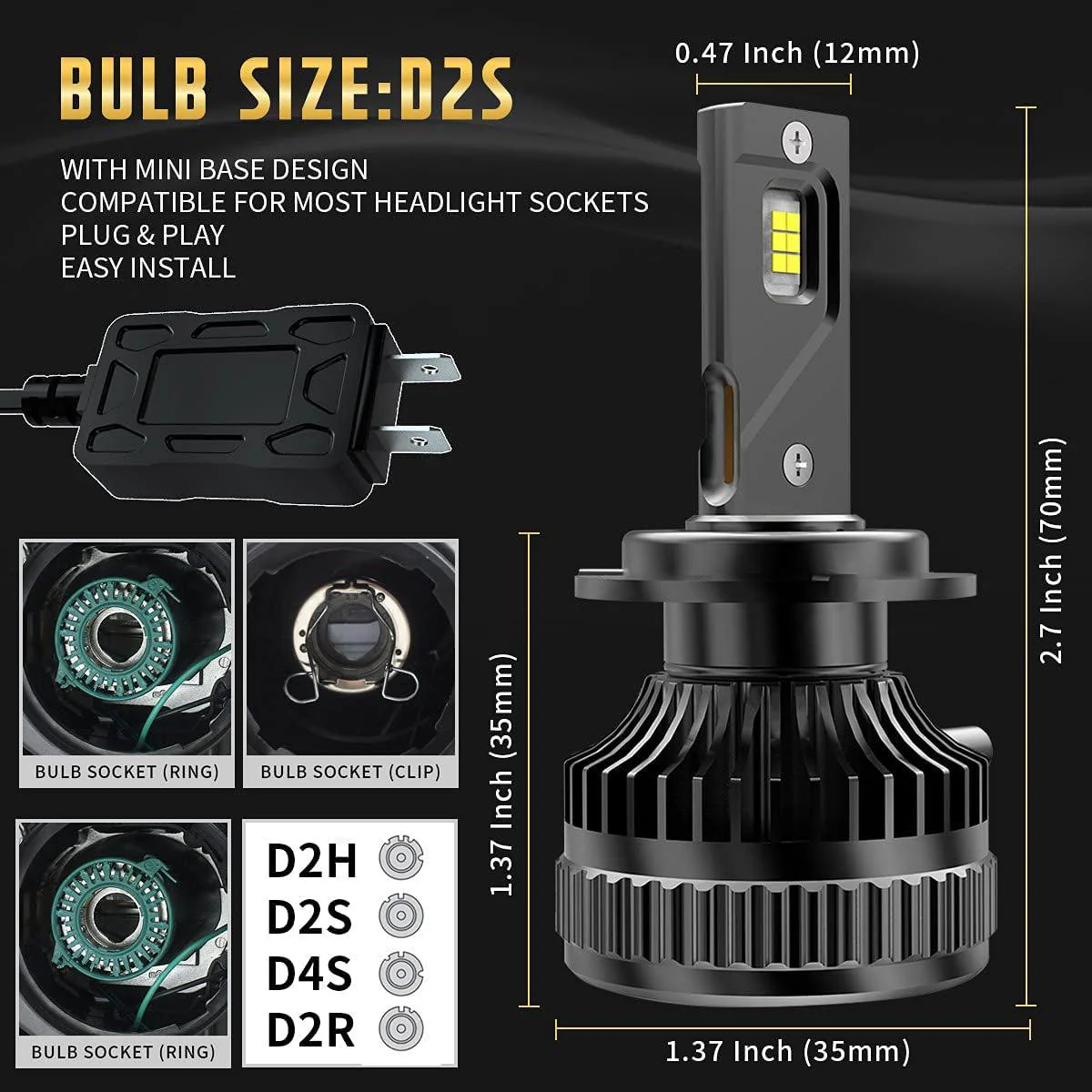 VLAND D2S/H7/9005 LED Headlight Bulbs 2PCS 6000K Super Bright - Image 4