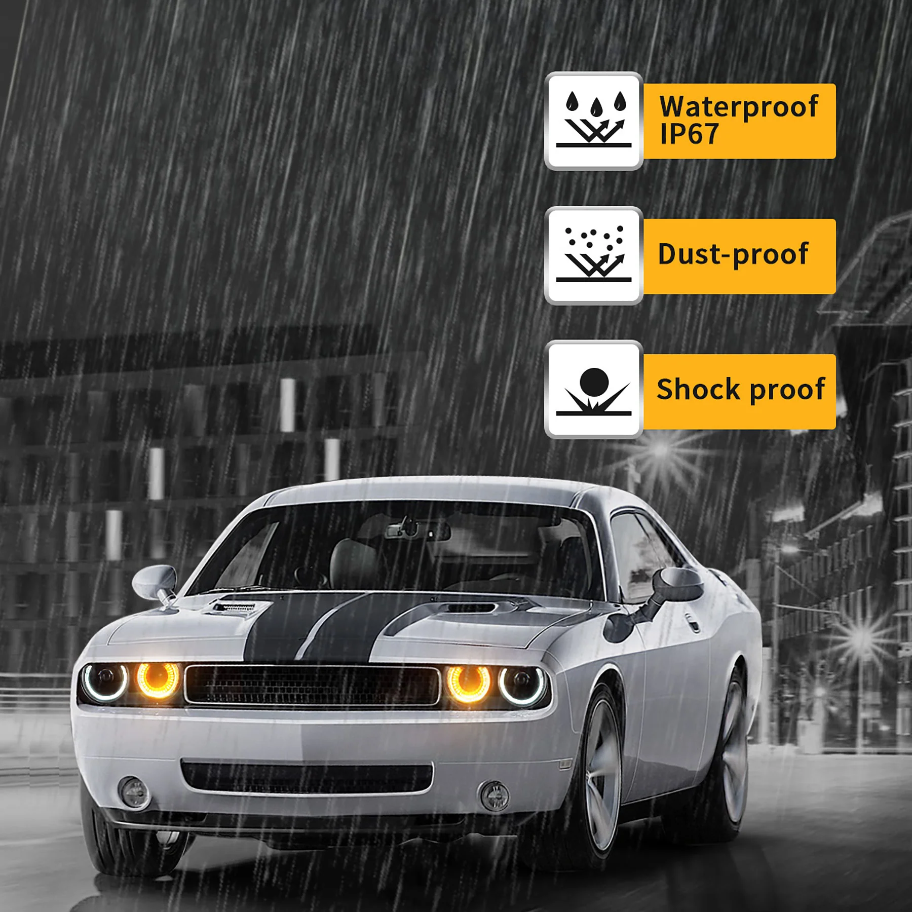 VLAND LED Halo Headlights For Dodge Challenger 2008-2014 Dual Beam DRL(White) With Sequential Turn Signals [E-MARK. DOT.] - Image 9