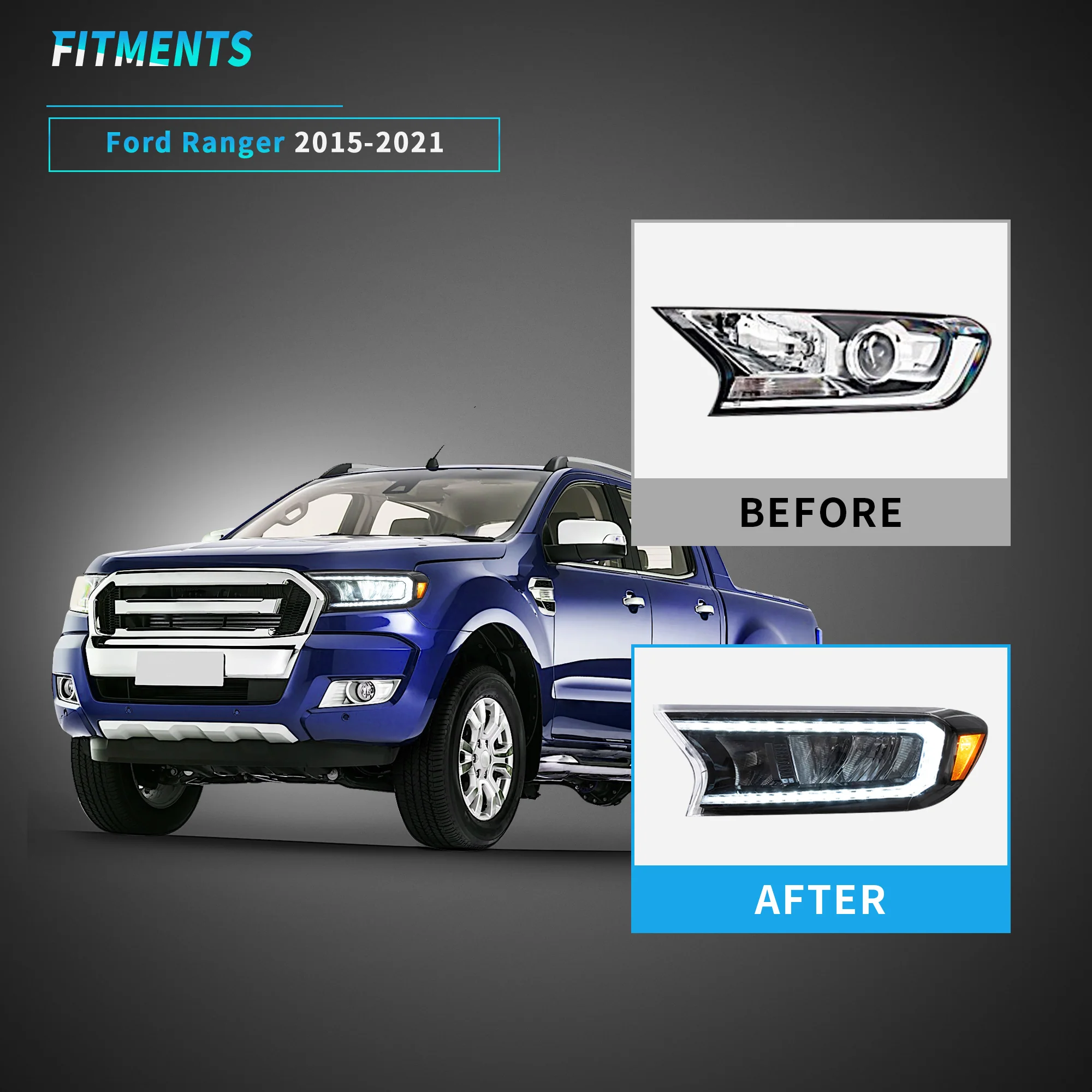 VLAND Full LED Headlights For Ford Ranger T6 Raptor & Wildtrak 2015-2020 (For International Version)[E-MARK./DOT./SAE.] - Image 11