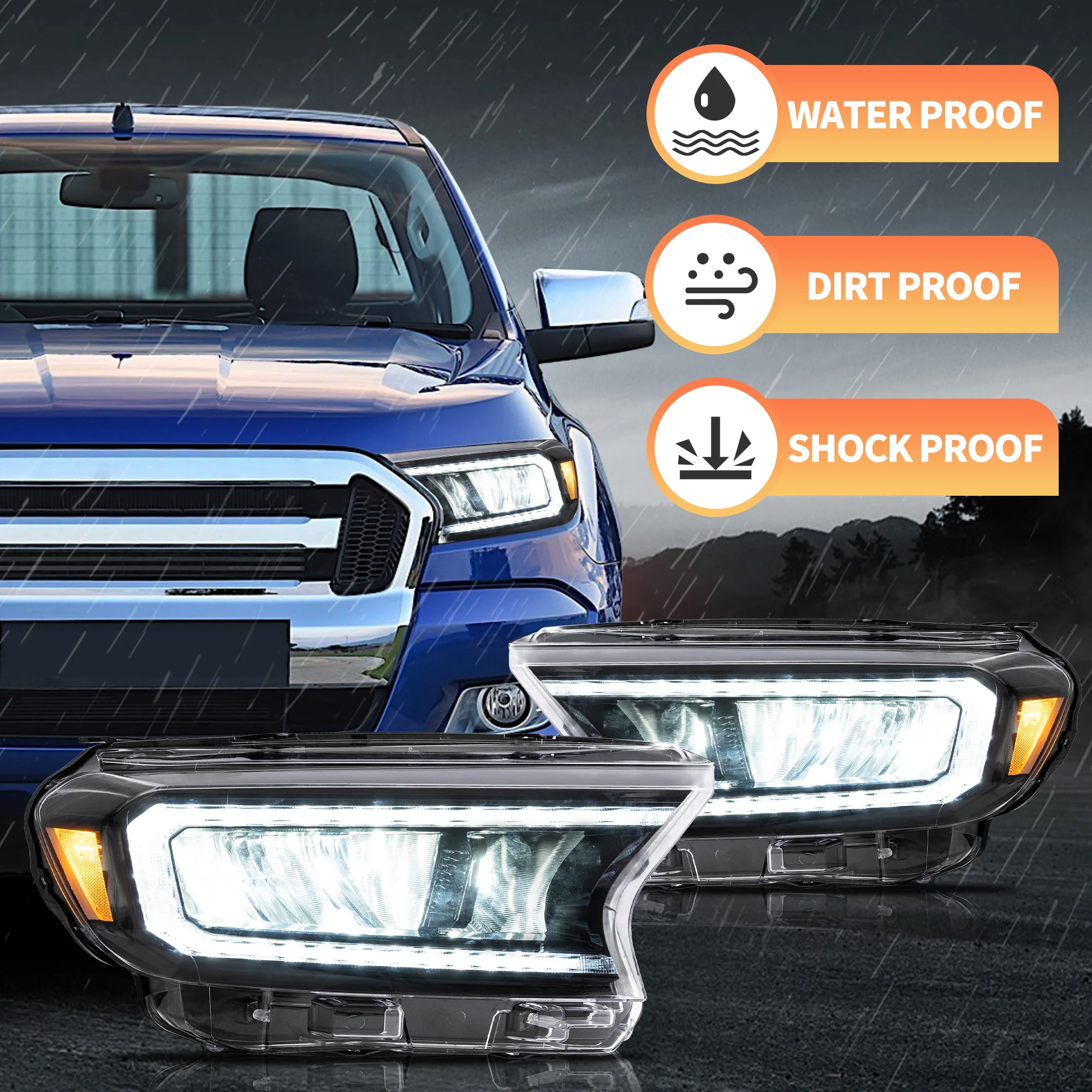 VLAND Full LED Headlights For Ford Ranger T6 Raptor & Wildtrak 2015-2020 (For International Version)[E-MARK./DOT./SAE.] - Image 12