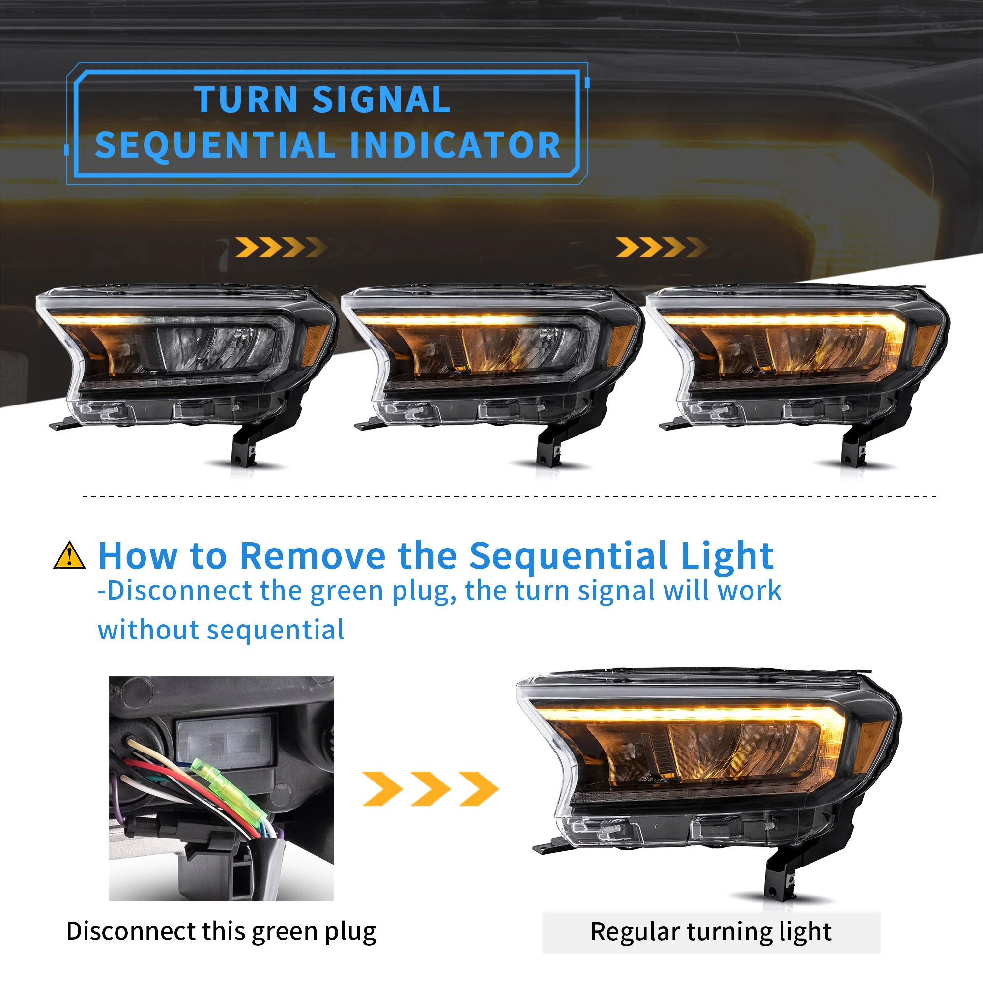 VLAND Full LED Headlights For Ford Ranger T6 Raptor & Wildtrak 2015-2020 (For International Version)[E-MARK./DOT./SAE.] - Image 8