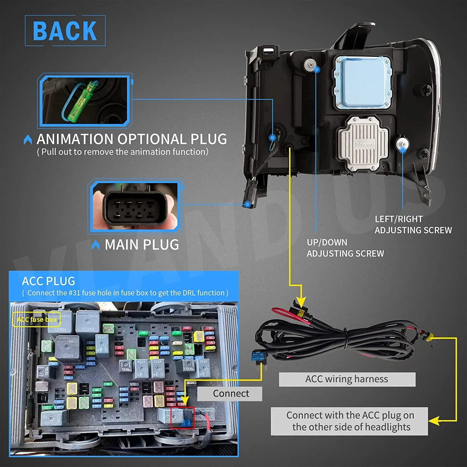 VLAND Full LED Headlights For GMC Sierra 1500 2500HD 3500HD 2007-2014 With Dynamic DRL - Image 12