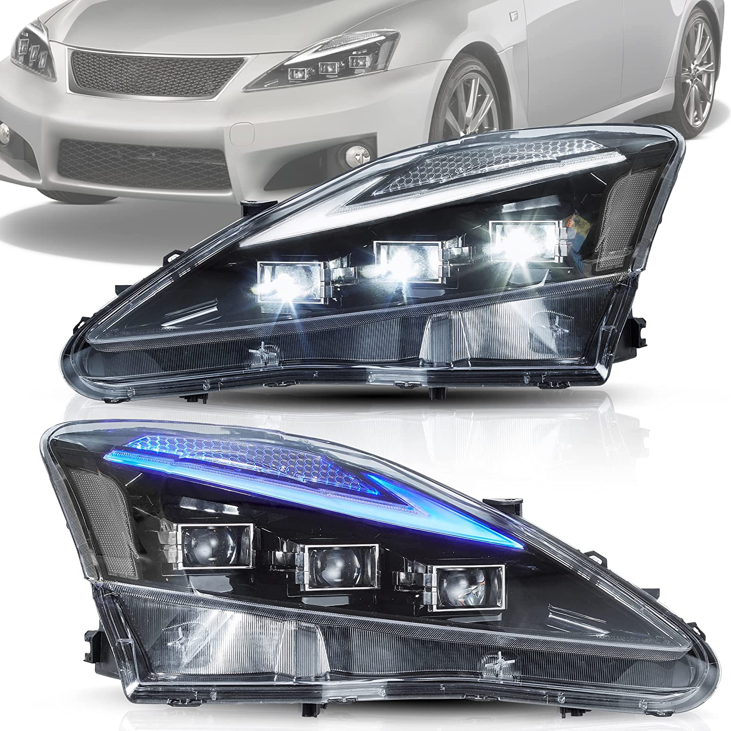 VLAND Full LED Headlights For Lexus IS250 & IS350 & ISF [XE20] 2005-2013 Sedan With Blue Breathing Animation - Image 6