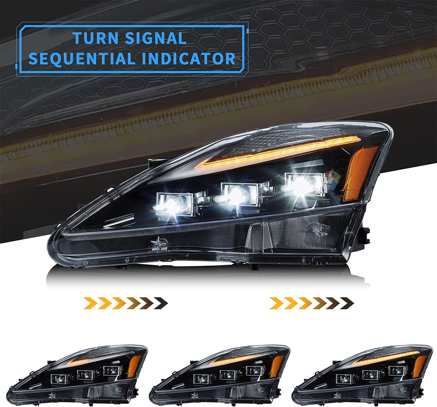 VLAND Full LED Headlights For Lexus IS250 & IS350 & ISF [XE20] 2005-2013 Sedan With Blue Breathing Animation - Image 9