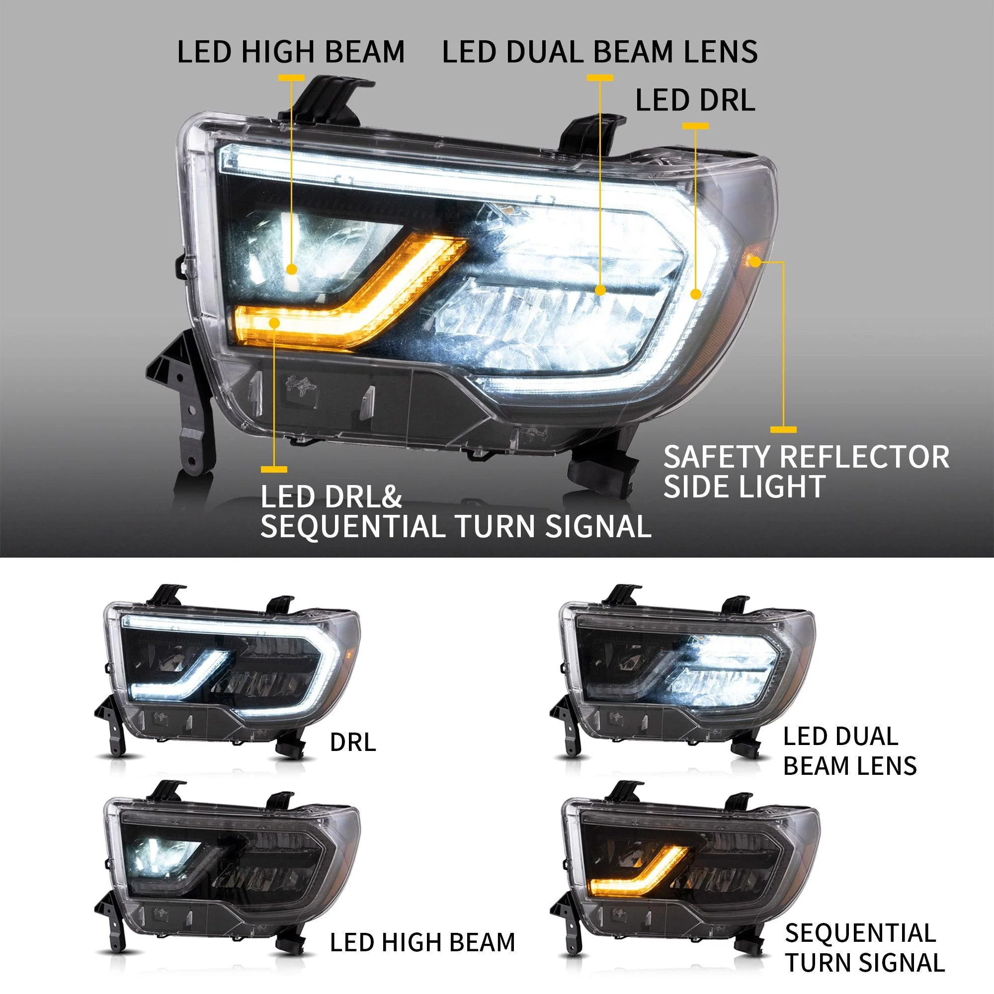 VLAND LED Headlights For Toyota Tundra 2007-2013 & Toyota Sequoia 2008-2020 - Image 3