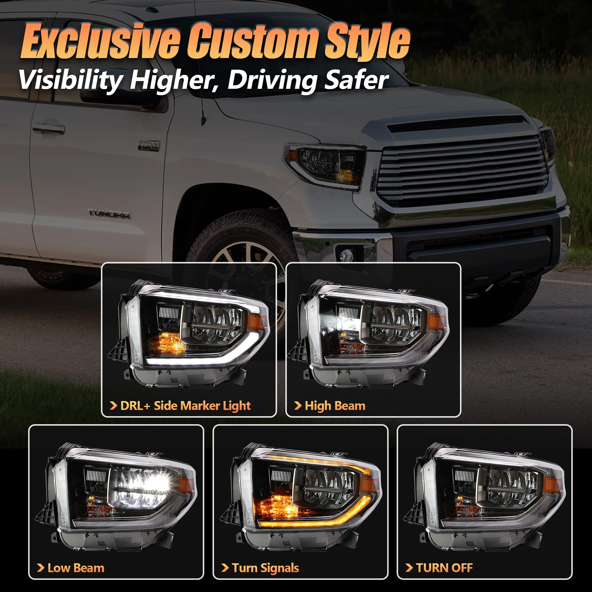 VLAND LED Headlights For Toyota Tundra 2014-2021 Refreshed Models [DOT.] - Image 6