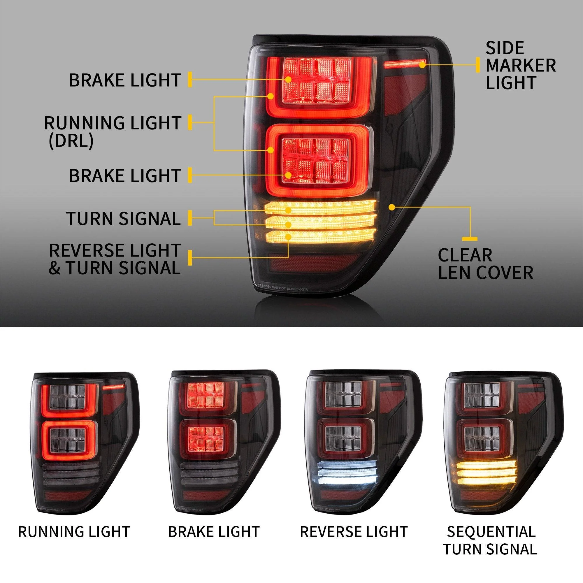 VLAND Full LED Tail Lights For Ford F150 2009-2014 Amber/Red Turn Signal [DOT.] - Image 7