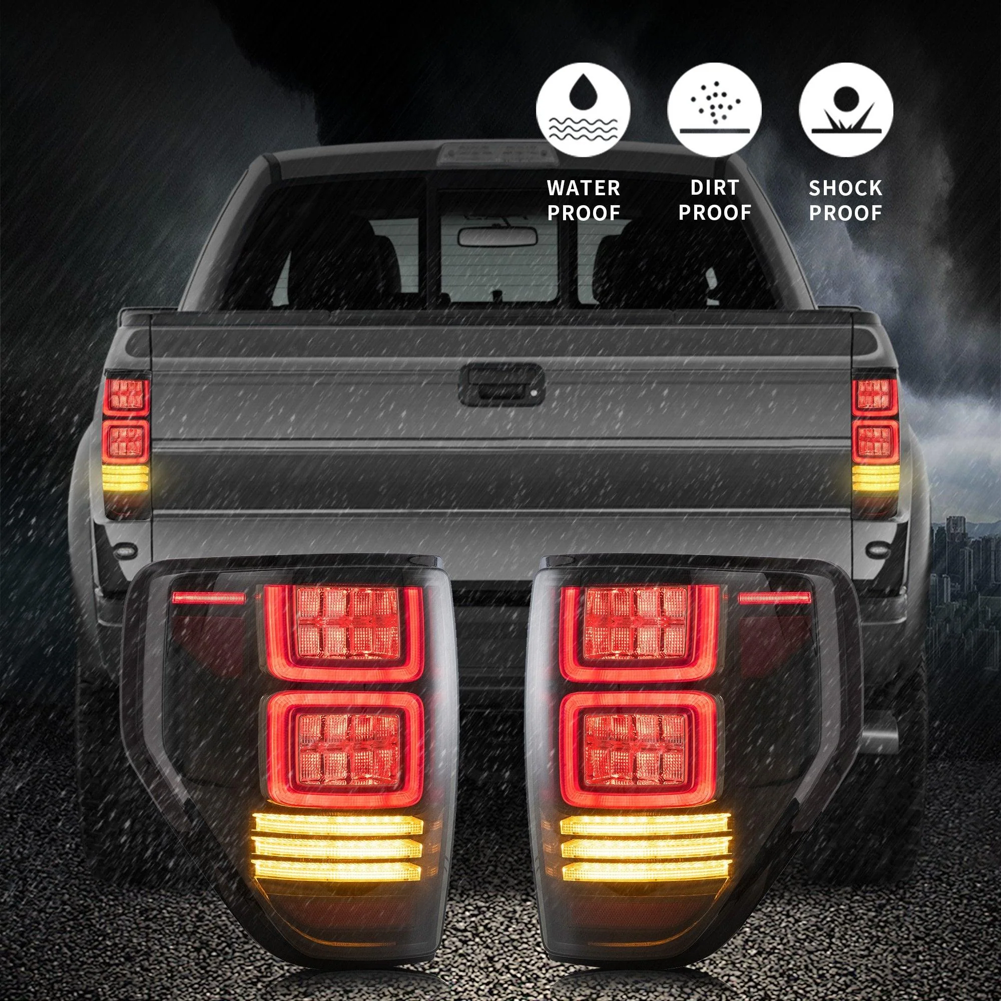 VLAND Full LED Tail Lights For Ford F150 2009-2014 Amber/Red Turn Signal [DOT.] - Image 9