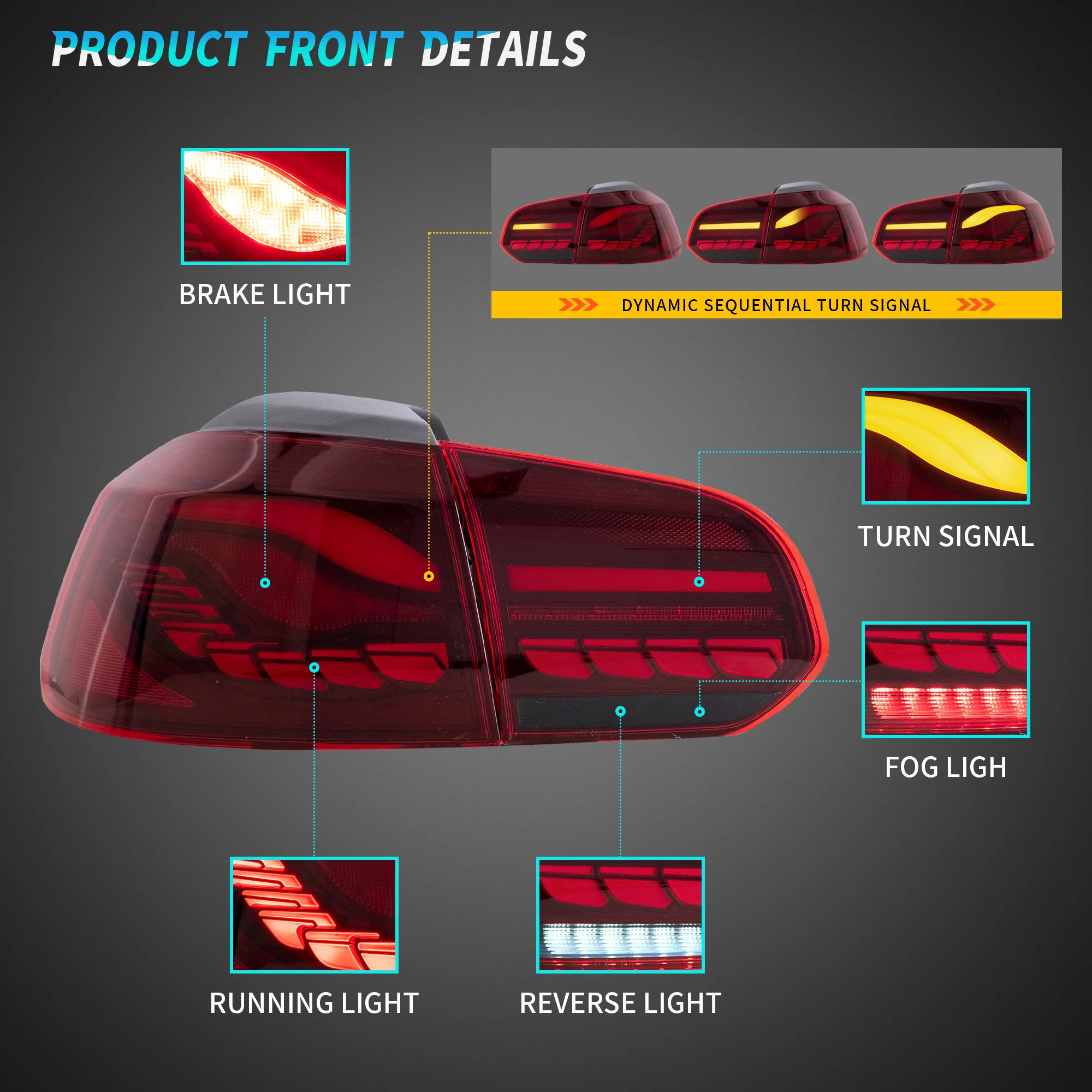 VLAND OLED Tail lights For Volkswagen Golf 6 MK6 2008-2014 With Sequential indicators Turn Signals [E-MARK.] - Image 11