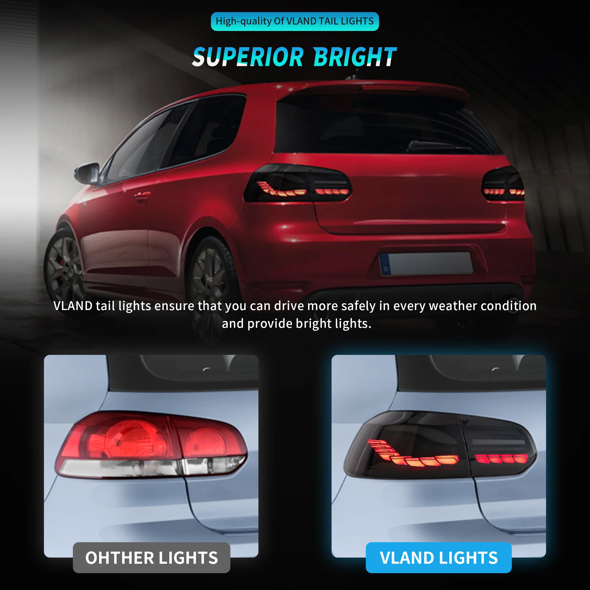 VLAND OLED Tail lights For Volkswagen Golf 6 MK6 2008-2014 With Sequential indicators Turn Signals [E-MARK.] - Image 17