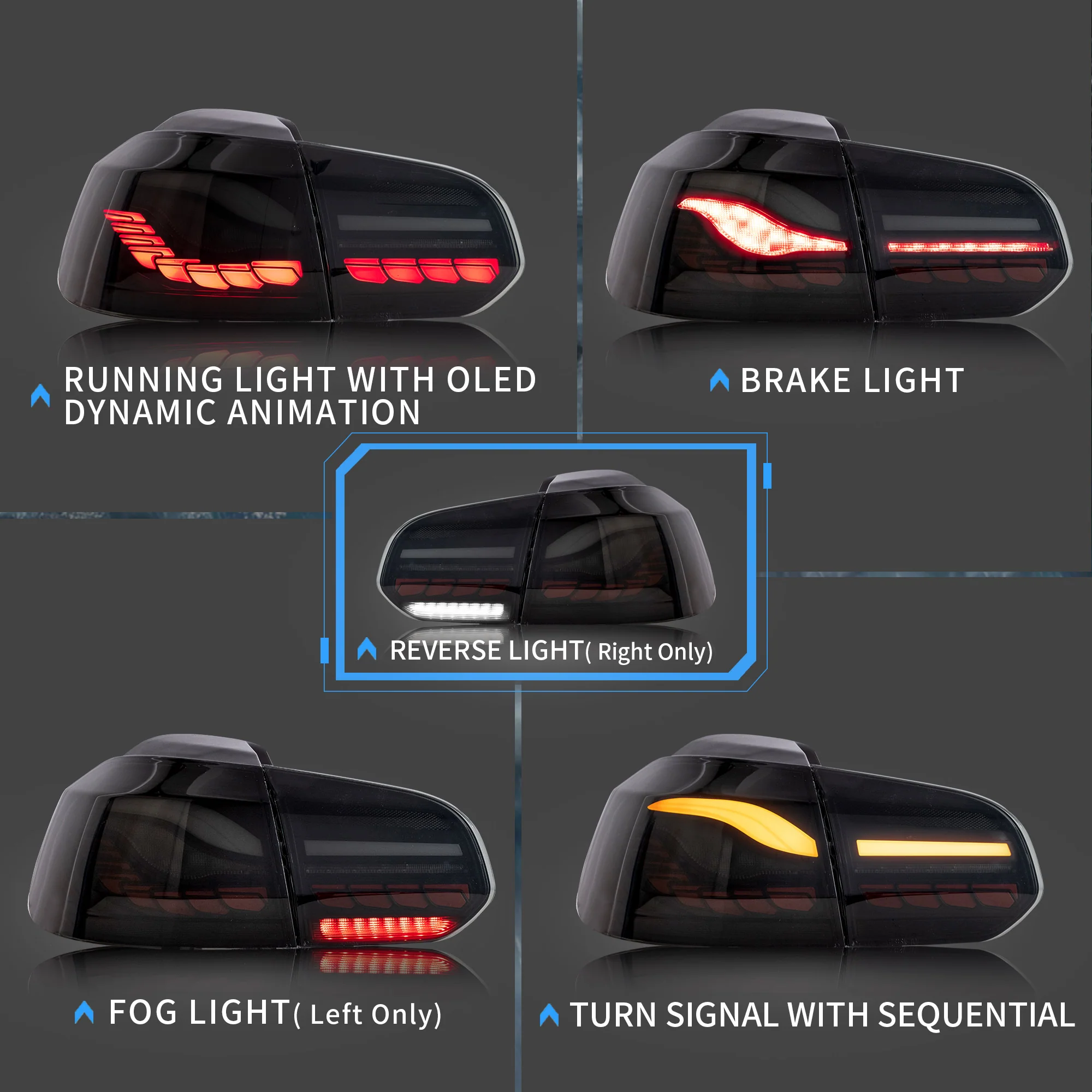 VLAND OLED Tail lights For Volkswagen Golf 6 MK6 2008-2014 With Sequential indicators Turn Signals [E-MARK.] - Image 7