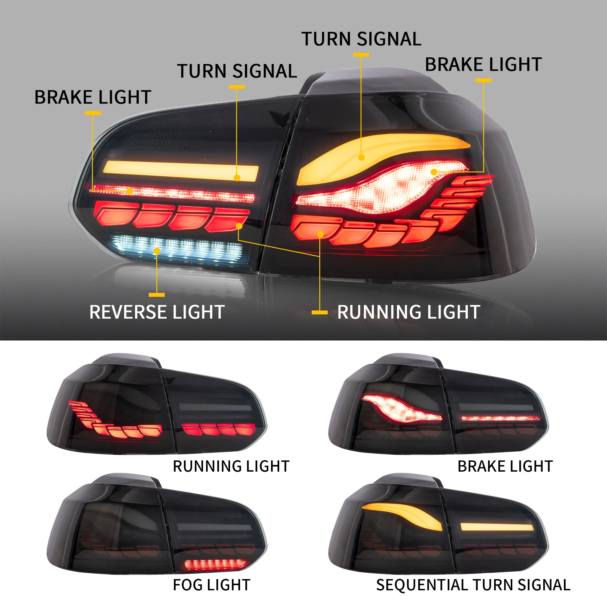 VLAND OLED Tail lights For Volkswagen Golf 6 MK6 2008-2014 With Sequential indicators Turn Signals [E-MARK.] - Image 9