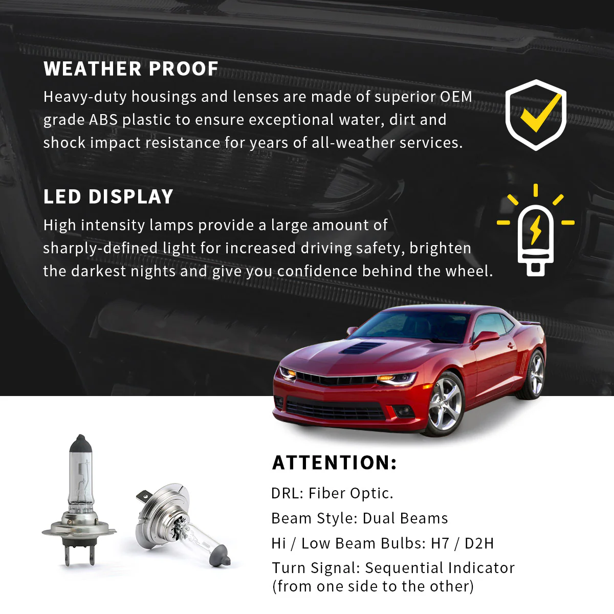 VLAND LED Headlights For Chevy Chevrolet Camaro 2014 2015 [DOT.] - Image 18