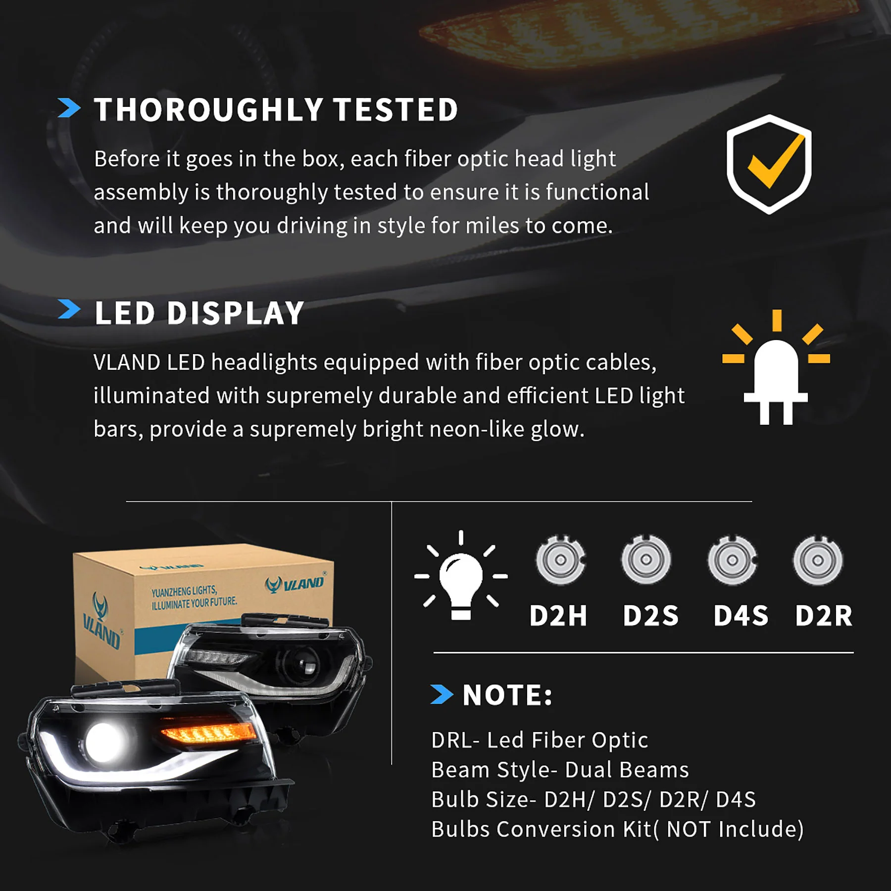 VLAND LED Headlights For Chevy Chevrolet Camaro 2014 2015 [DOT.] - Image 20