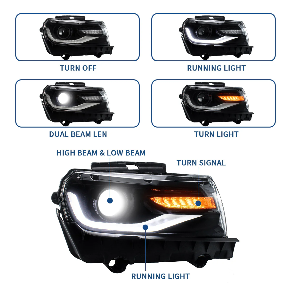 VLAND LED Headlights For Chevy Chevrolet Camaro 2014 2015 [DOT.] - Image 6