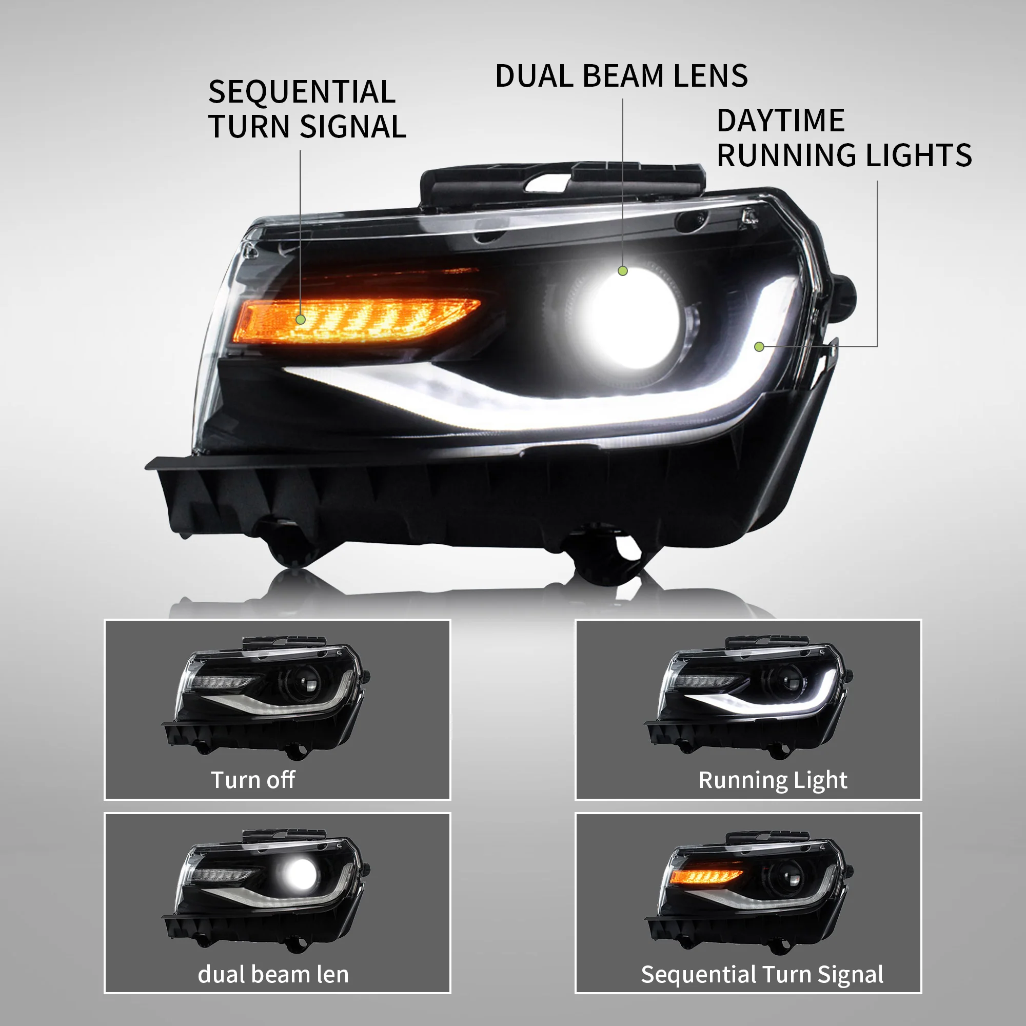 VLAND LED Headlights For Chevy Chevrolet Camaro 2014 2015 [DOT.] - Image 7
