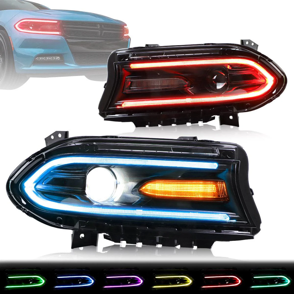 VLAND LED RGB DRL Headlights For Dodge Charger 2015-2021 - Image 3