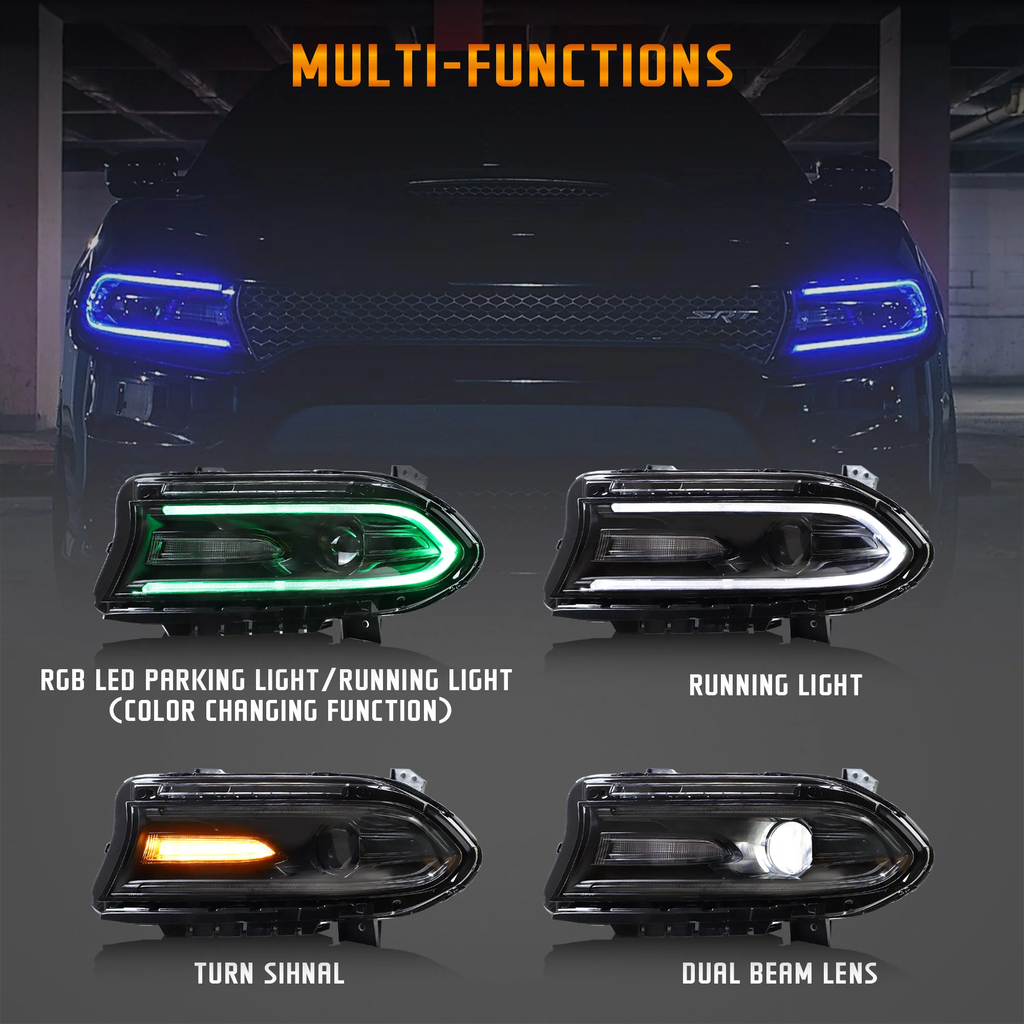 VLAND LED RGB DRL Headlights For Dodge Charger 2015-2021 - Image 8