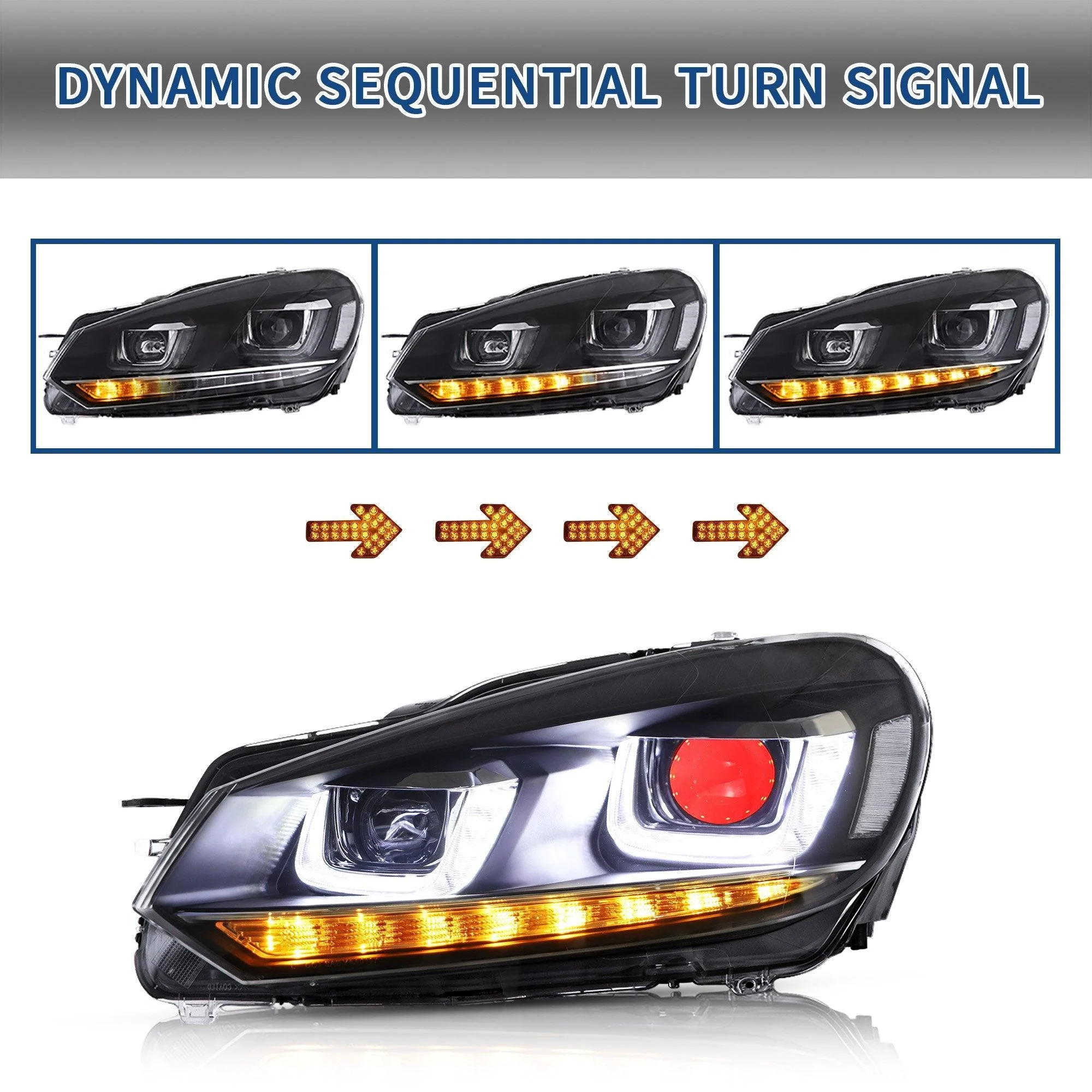 VLAND LED Red Demon Eye Headlights and Taillights Combo For Volkswagen Golf 6 MK6 2008-2014 [E-MARK.] - Image 6