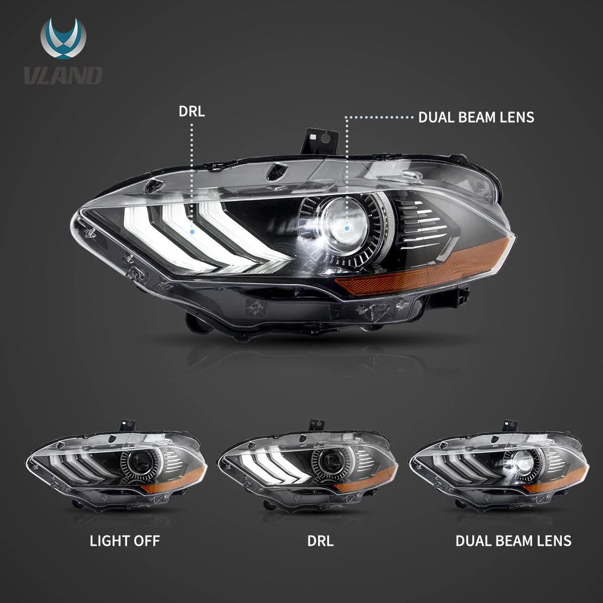VLAND LED Projector Headlights For Ford Mustang GT and EcoBoost Models 2018-2023 - Image 4