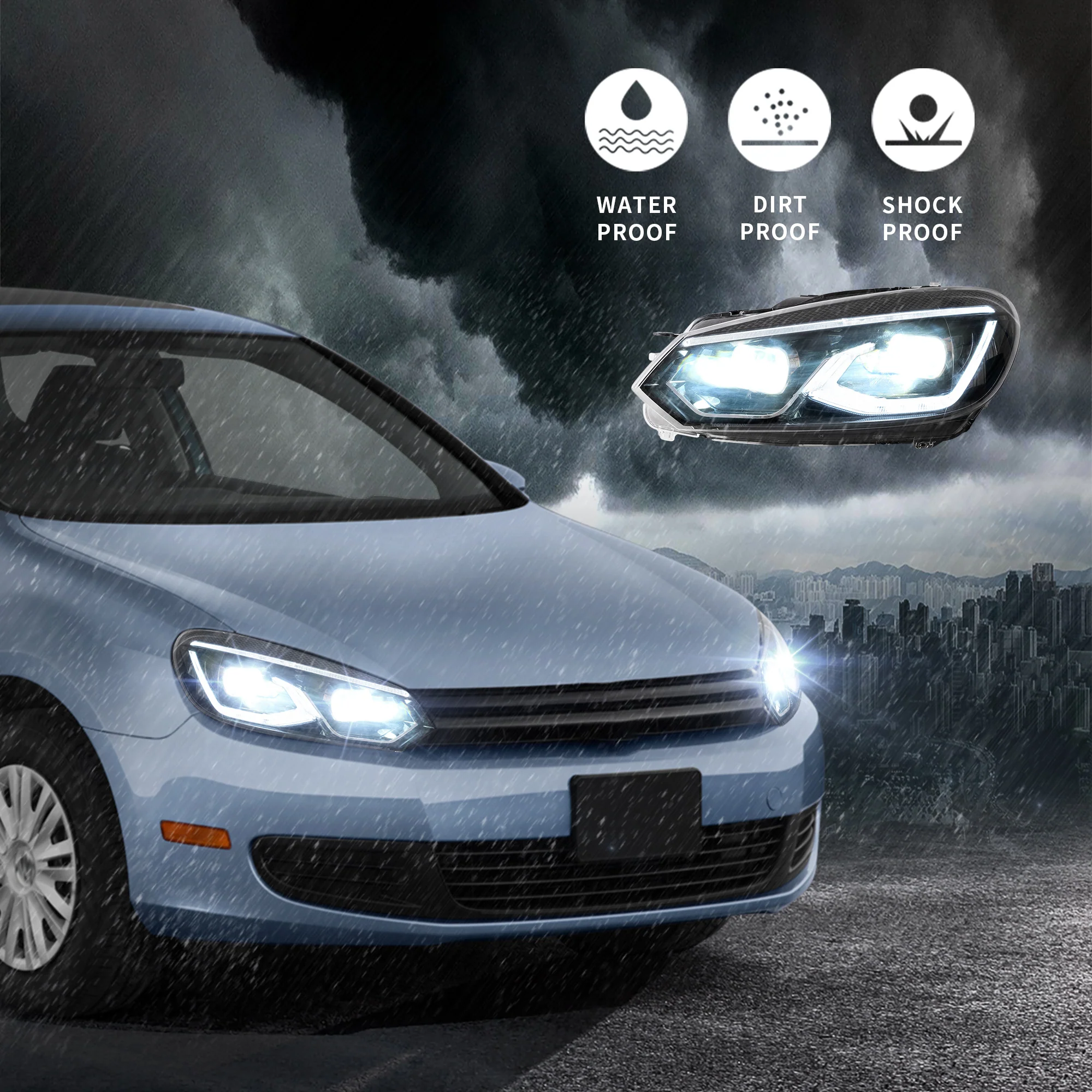 VLAND LED Projector Headlights For Volkswagen [VW] Golf Mk6 2008-2014 With Sequential DRL (MK8 Design Style) [E-MARK.] - Image 9