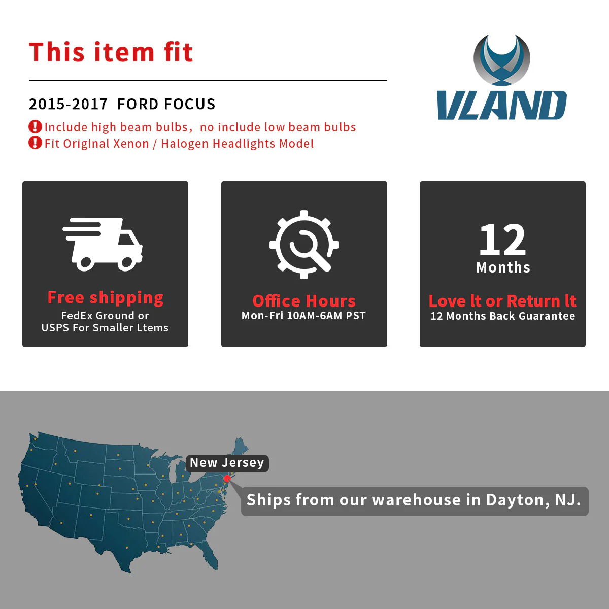 VLAND LED Demon Eye Headlights For Ford Focus 2015-2017 With Sequential Indicators Turn Signals - Image 23