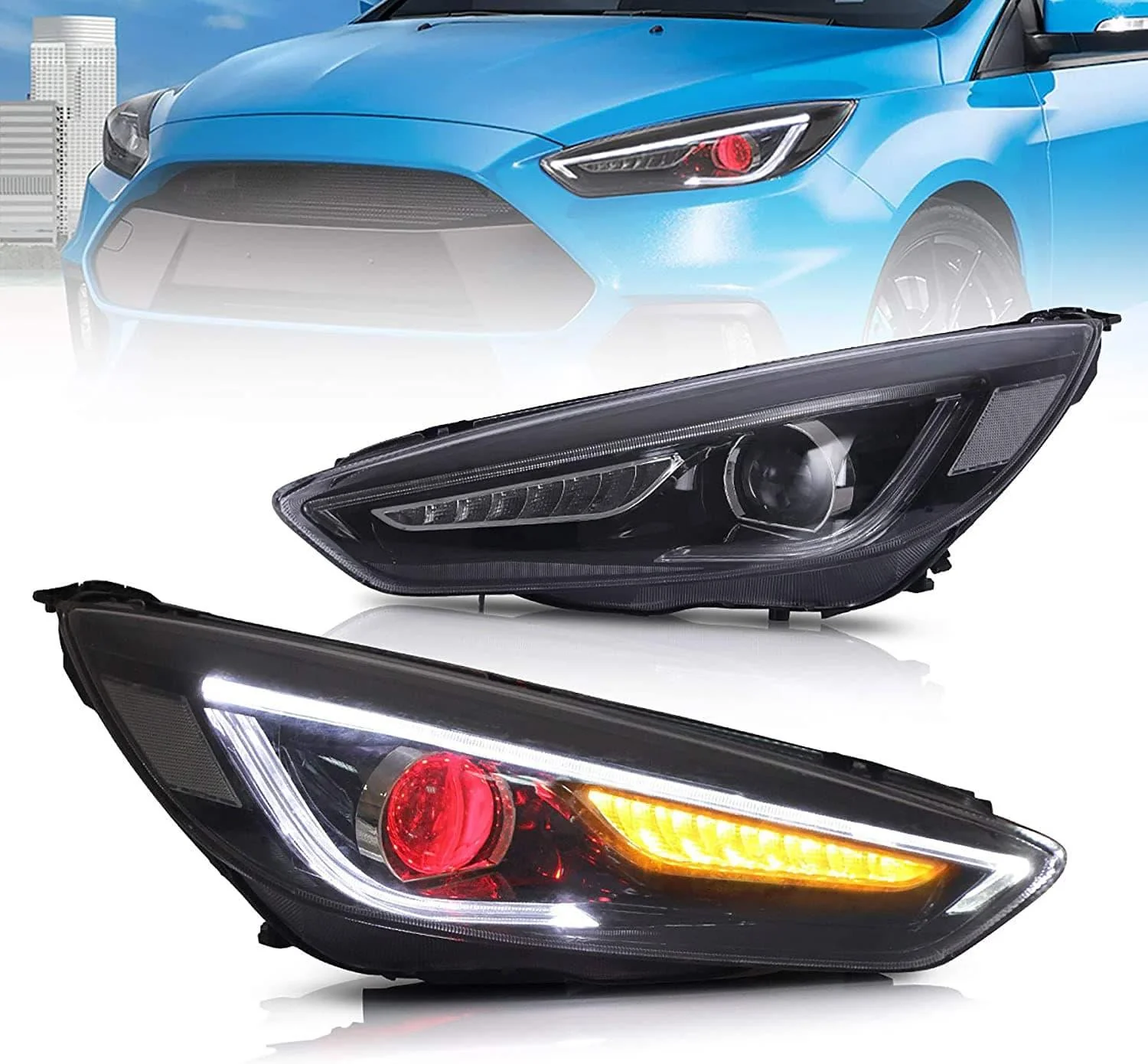 VLAND LED Demon Eye Headlights For Ford Focus 2015-2017 With Sequential Indicators Turn Signals - Image 3