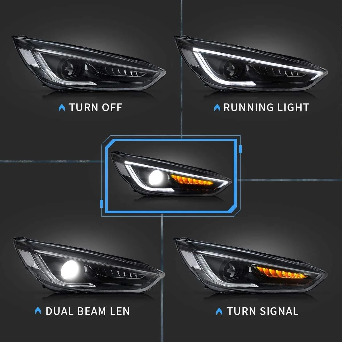 VLAND LED Demon Eye Headlights For Ford Focus 2015-2017 With Sequential Indicators Turn Signals - Image 7