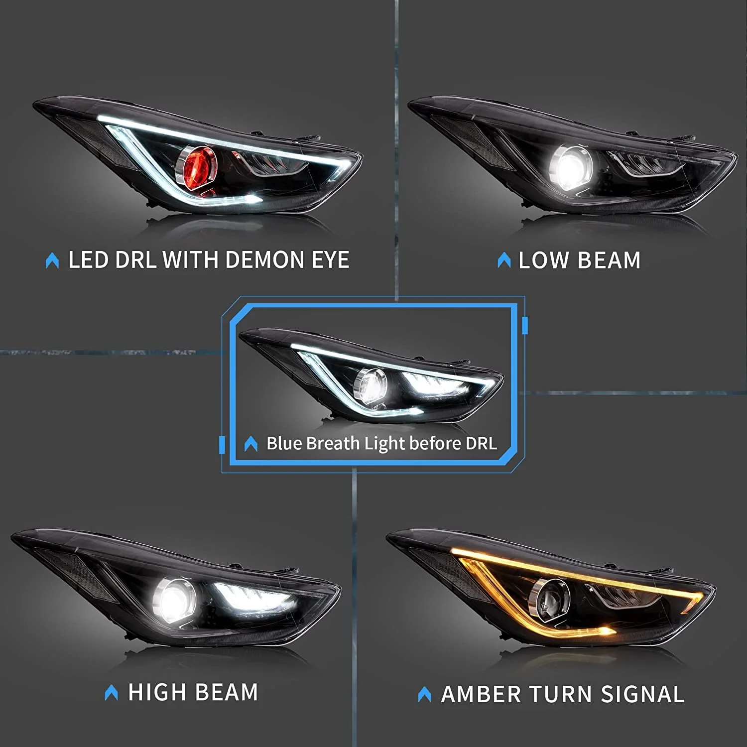 VLAND LED Headlights For Hyundai Elantra Sedan [Fifth Gen] 2011-2015 & Avante MD Coupe 2013-2014 Front Lights - Image 5
