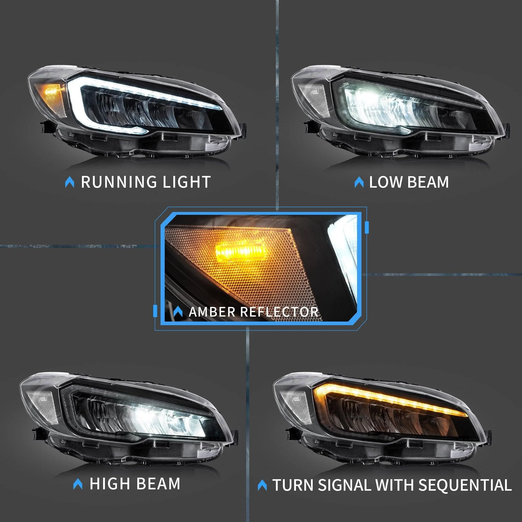 VLAND Full LED Reflection Bowl Headlights For Subaru WRX 2015-2021 [STI, Limited, Base, Premium] [DOT. SAE.] - Image 5