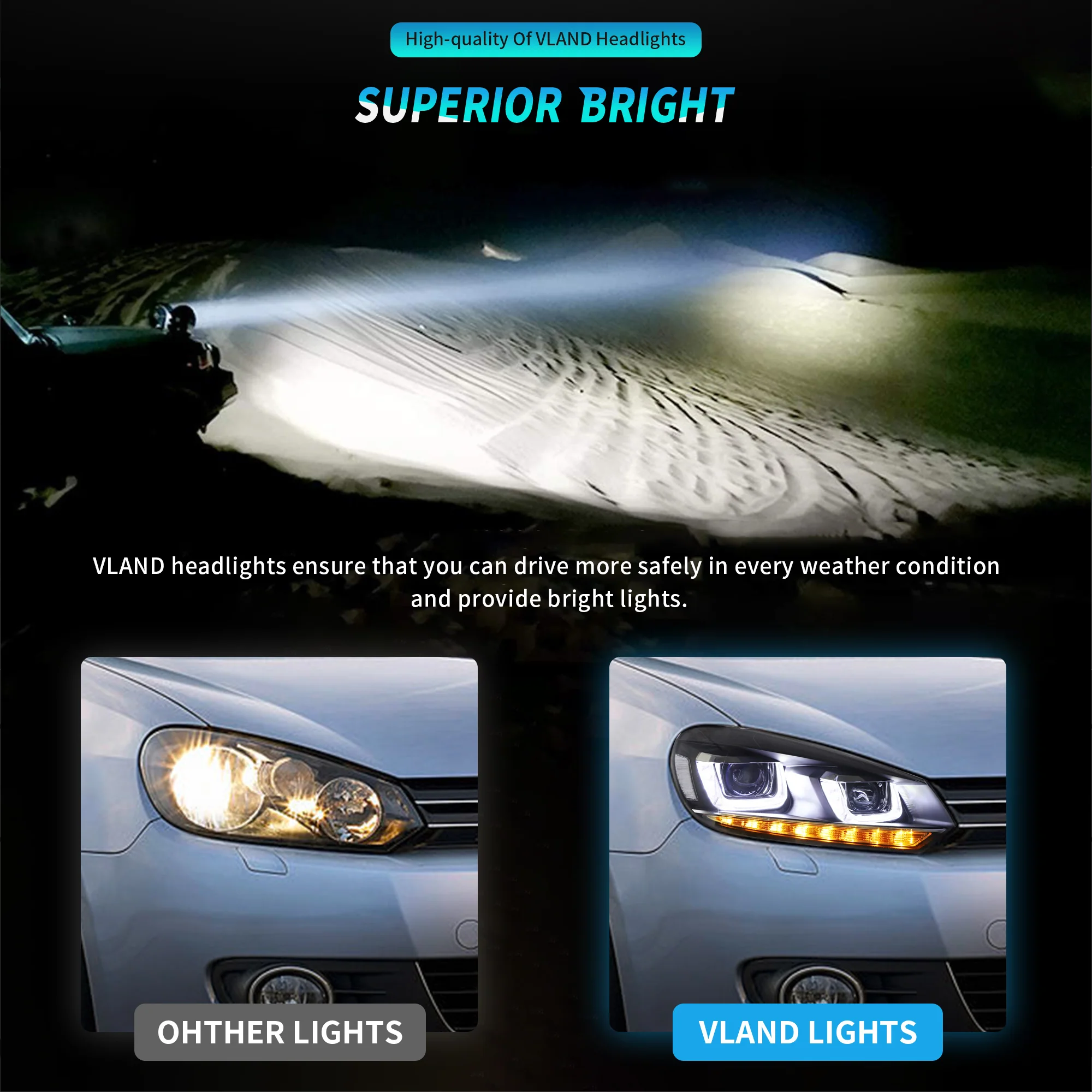 VLAND LED Headlights For Volkswagen(VW) Golf 6 Mk6 2008-2014 With Sequential [E-MARK] - Image 13