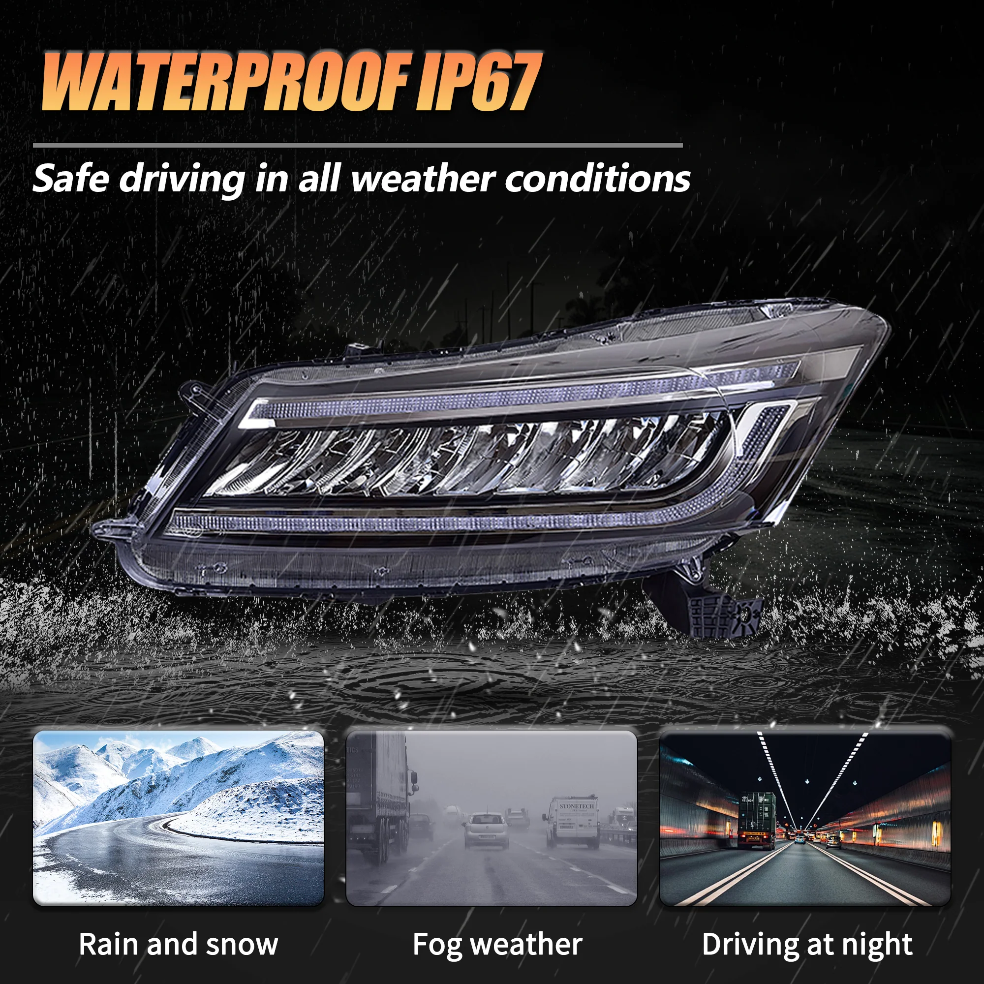 VLAND LED Headlights Honda Accord 2008-2012 8th Gen (NOT FOR 2-DOOR COUPE) With Blue Animation DRL - Image 4