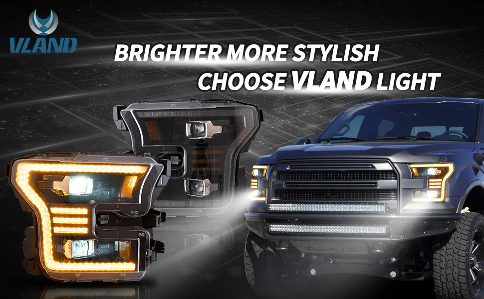 VLAND Full LED Headlights For Ford F150 13th Gen Pickup 2015-2017 / F150 SVT RAPTOR 2016-2021 With Amber DRL [DOT.] - Image 15