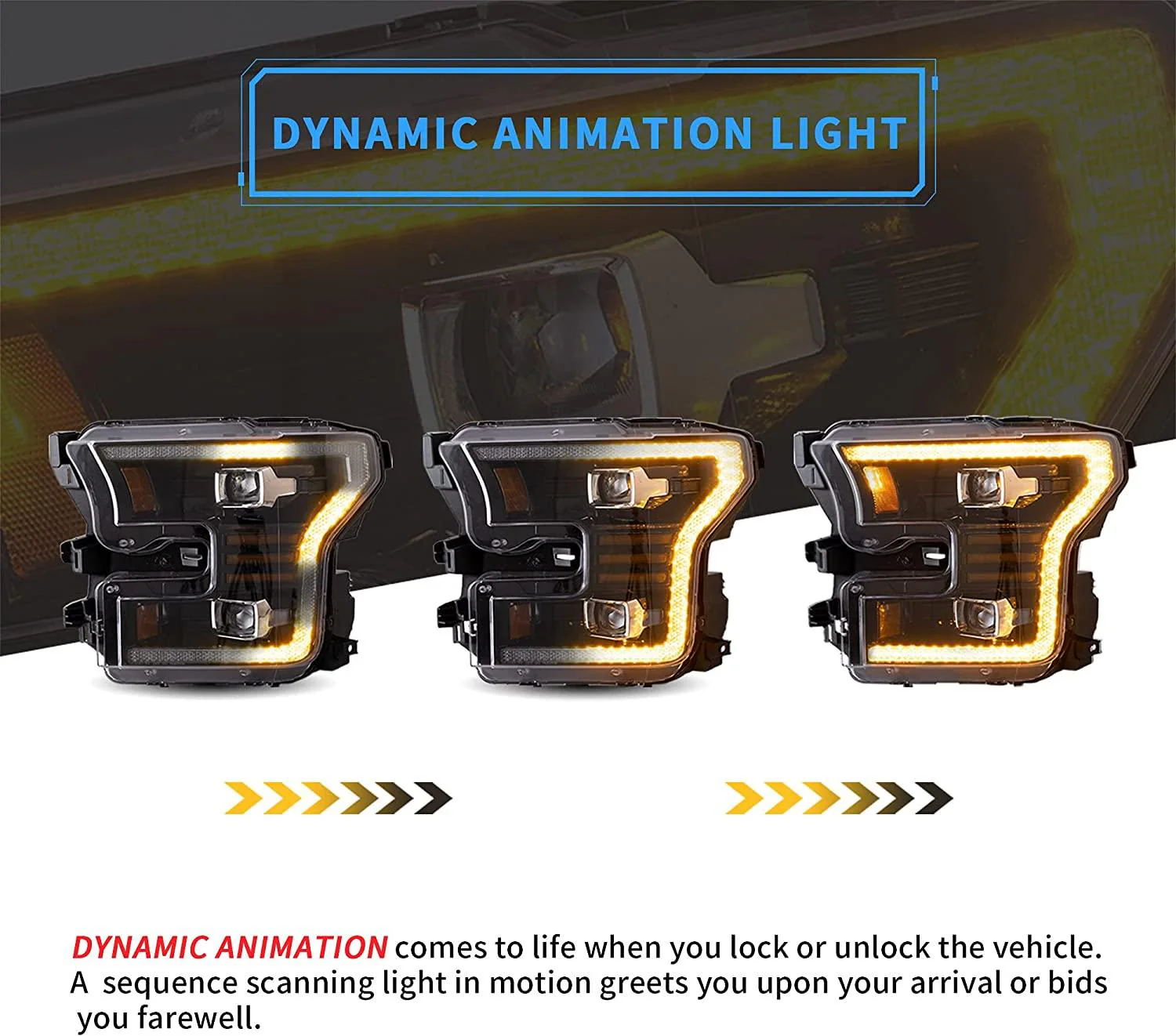 VLAND Full LED Headlights For Ford F150 13th Gen Pickup 2015-2017 / F150 SVT RAPTOR 2016-2021 With Amber DRL [DOT.] - Image 6