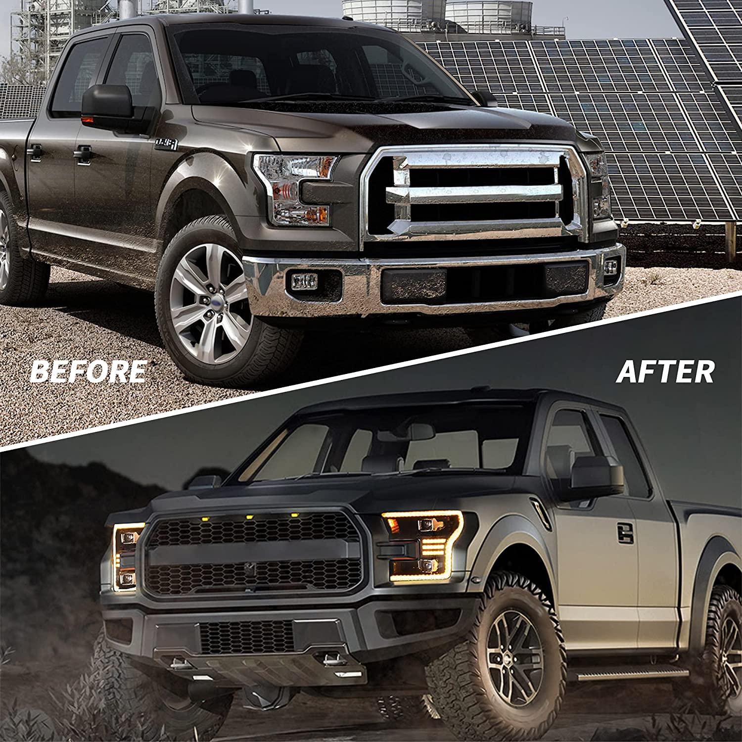 VLAND Full LED Headlights For Ford F150 13th Gen Pickup 2015-2017 / F150 SVT RAPTOR 2016-2021 With Amber DRL [DOT.] - Image 7