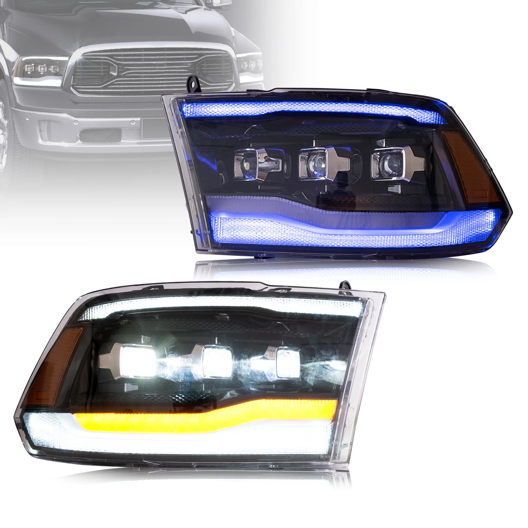 VLAND LED Projector Headlights For RAM 1500 / 2500 / 3500 2009-2018 Ram1500 Classic 2019-2022 [E-MARK./DOT./SAE.] - Image 3