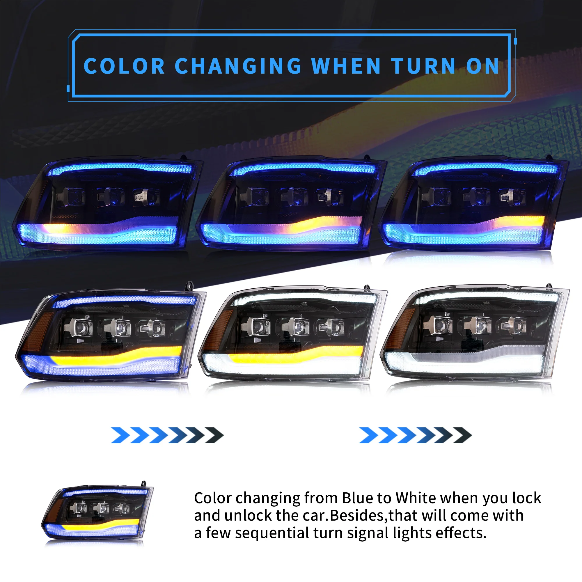 VLAND LED Projector Headlights For RAM 1500 / 2500 / 3500 2009-2018 Ram1500 Classic 2019-2022 [E-MARK./DOT./SAE.] - Image 7
