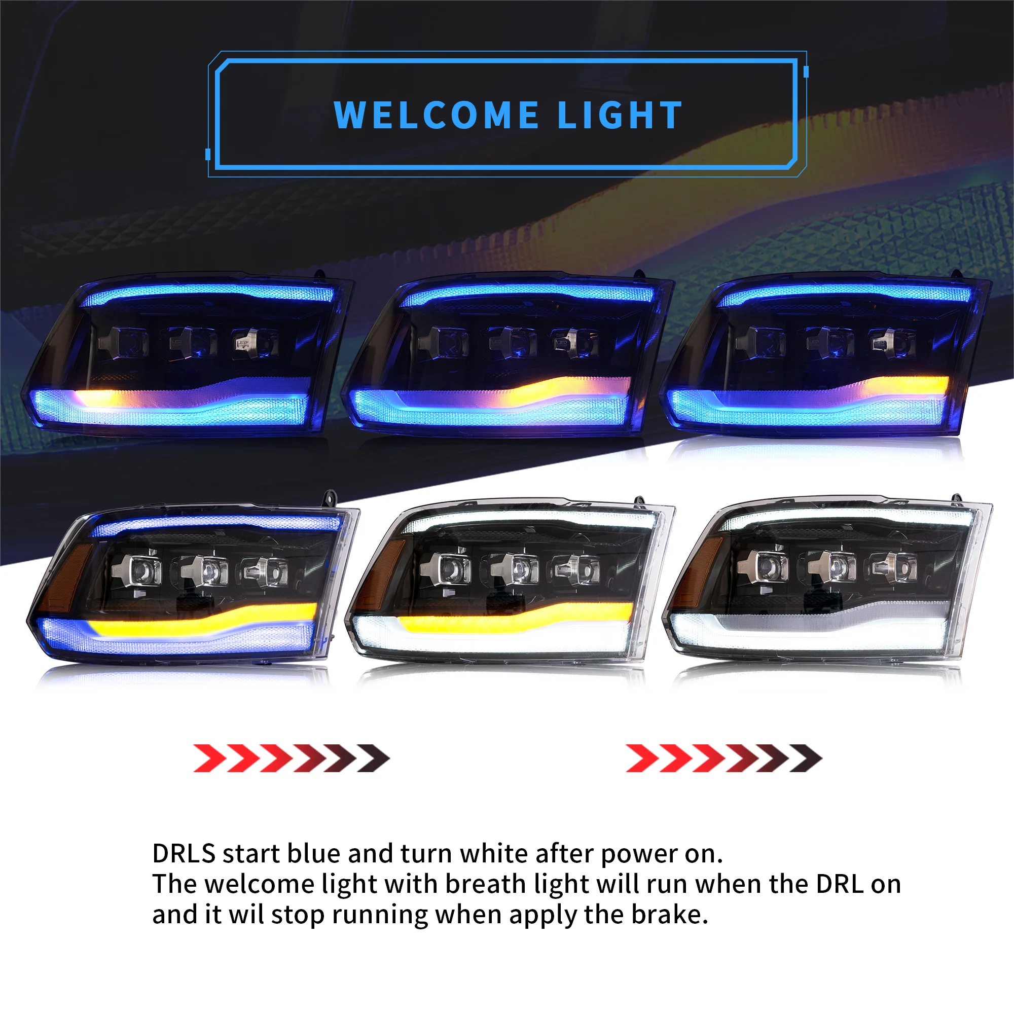 VLAND LED Projector Headlights For RAM 1500 / 2500 / 3500 2009-2018 Ram1500 Classic 2019-2022 [E-MARK./DOT./SAE.] - Image 8