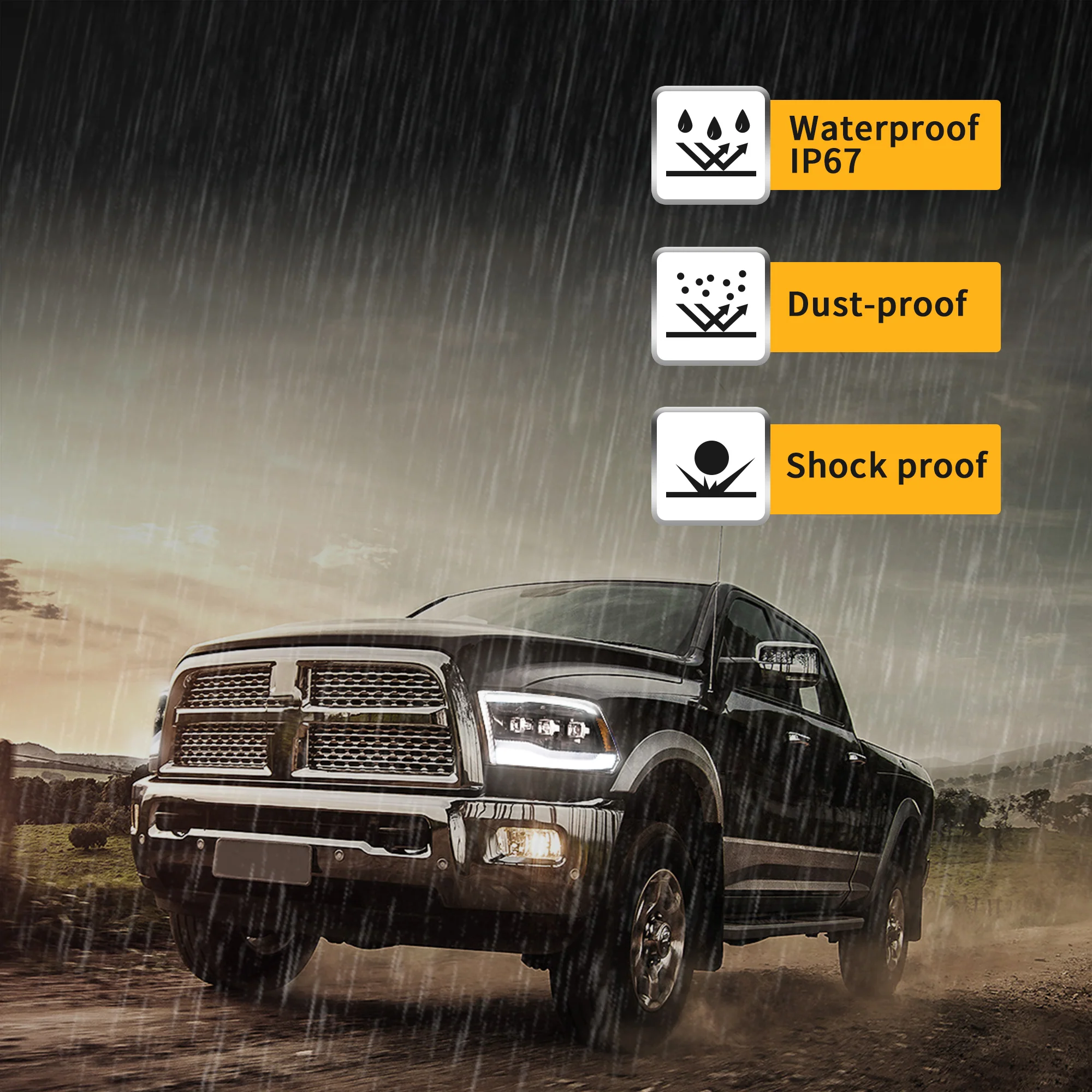 VLAND LED Projector Headlights For RAM 1500 / 2500 / 3500 2009-2018 Ram1500 Classic 2019-2022 [E-MARK./DOT./SAE.] - Image 9