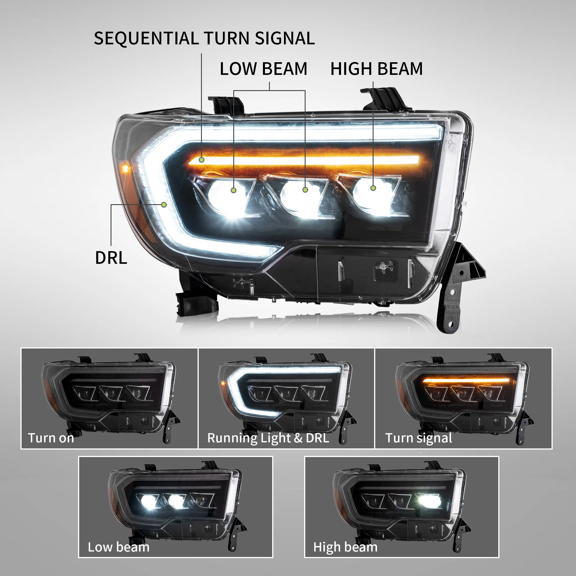 VLAND LED Projector Headlights For Toyota Tundra 2007-2013 & Toyota Sequoia 2008-2020 Front Lights [SAE./DOT.] - Image 5